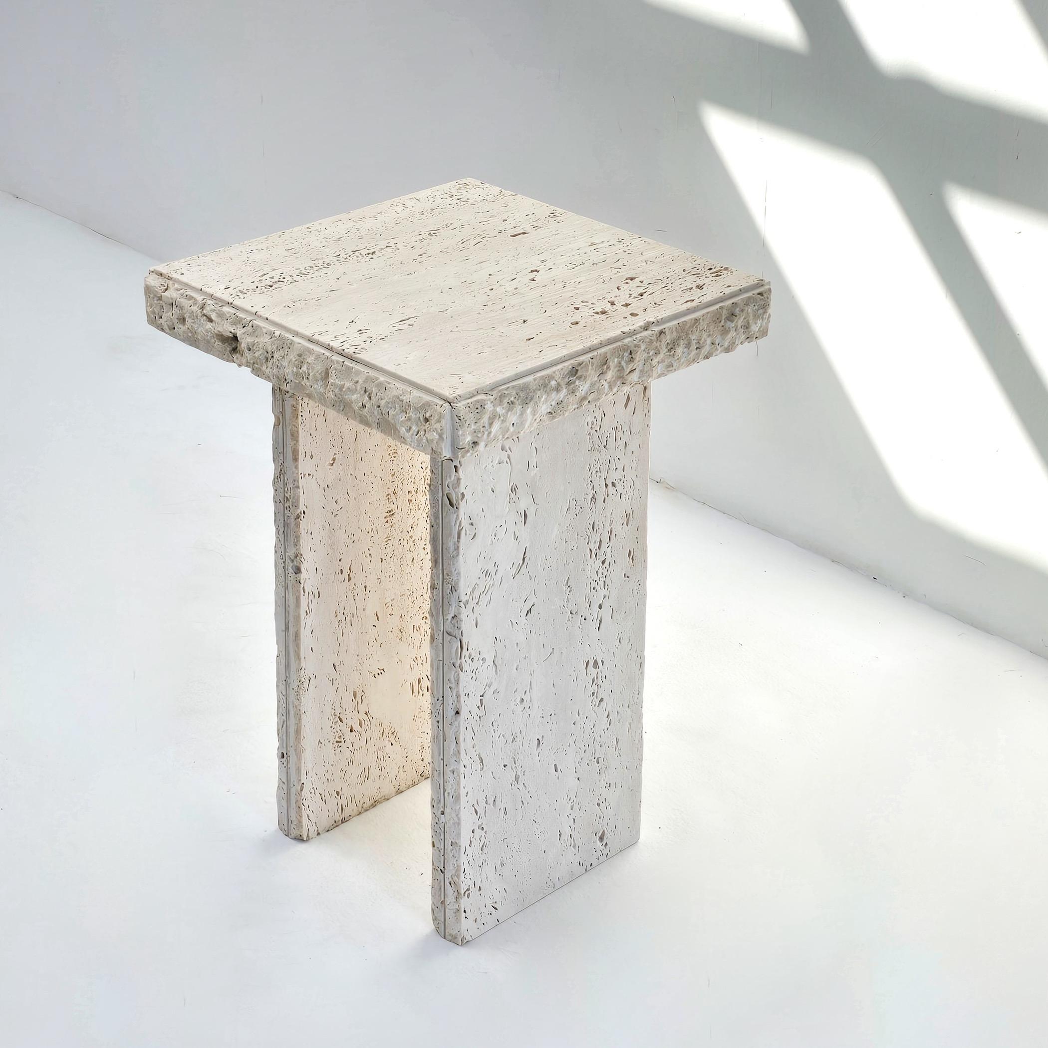 Rawen Travertine Top Side Table