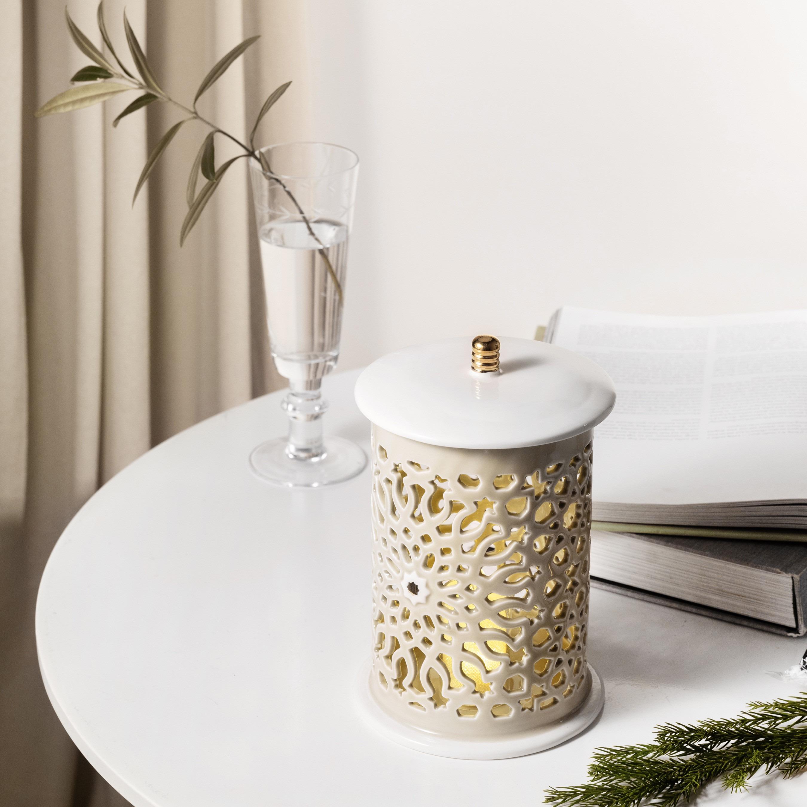 Asalah Porcelain Decorative Electronic Candleholder with Cutout Detail - 22 cm-household-decor-candleholdersandlanterns-image-1