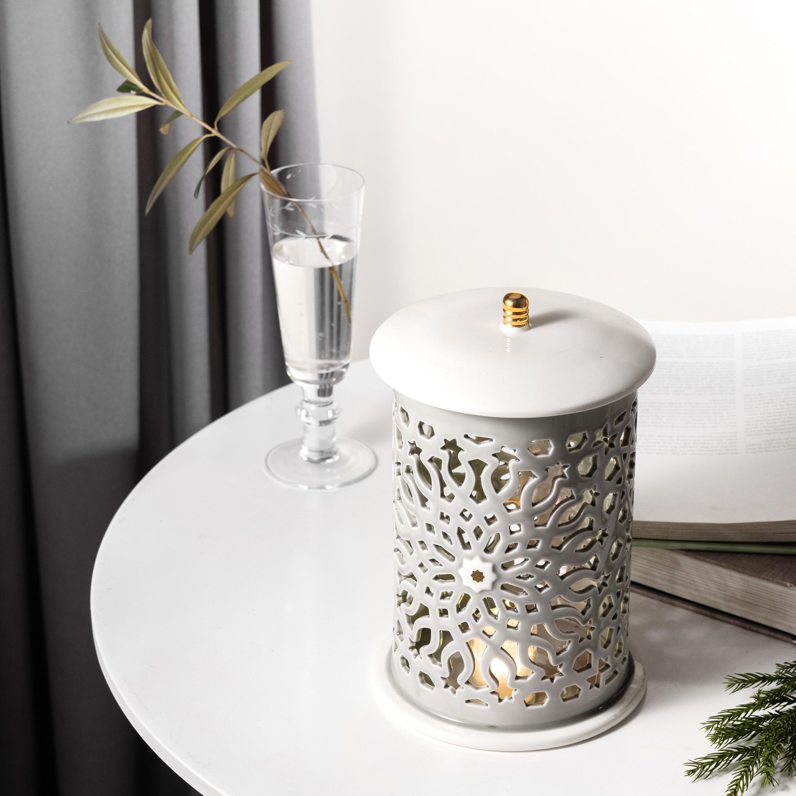 Asalah Porcelain Decorative Electronic Candleholder with Cutout Detail - 31 cm-household-decor-candleholdersandlanterns-image-1