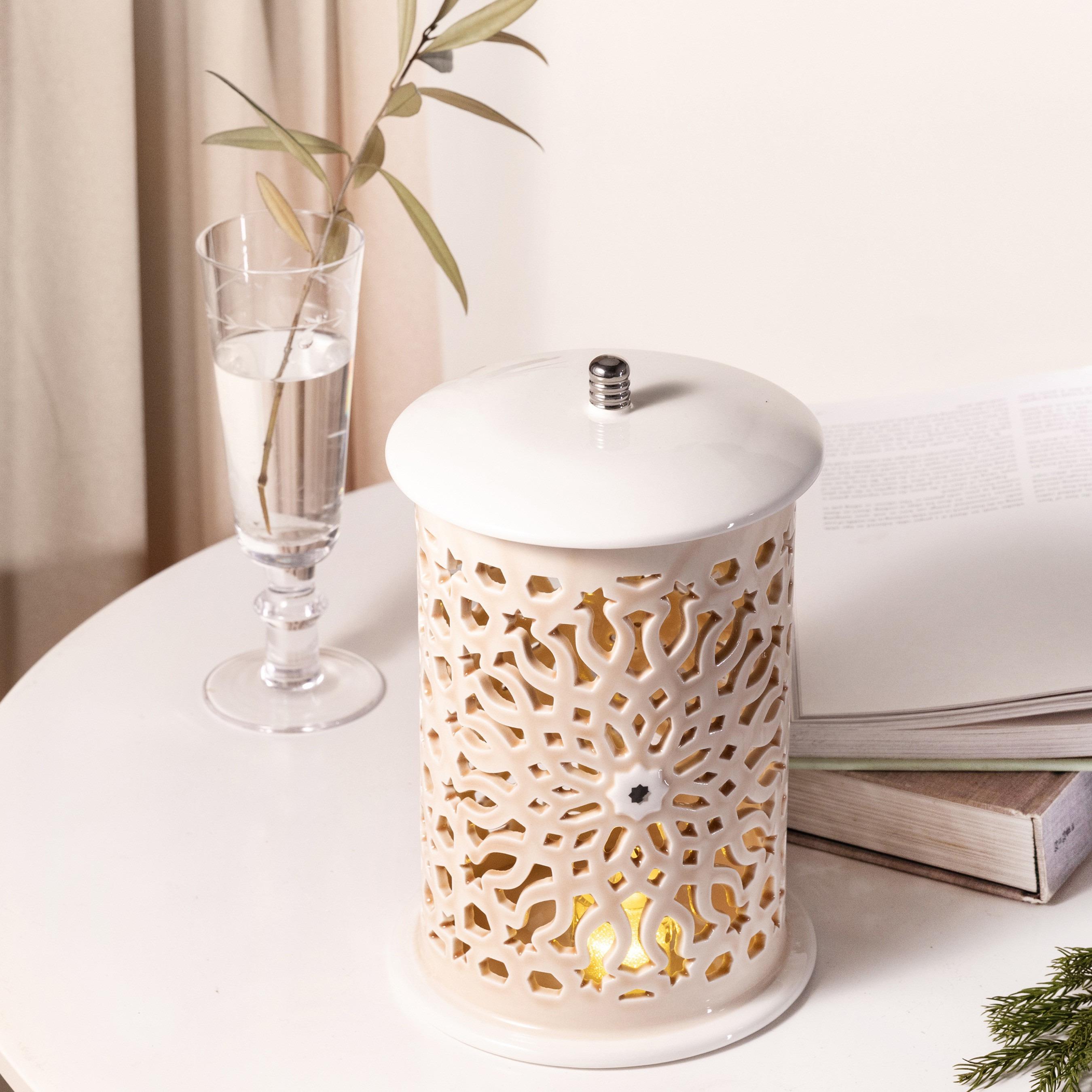 Asalah Porcelain Decorative Electronic Candleholder with Cutout Detail - 31 cm-household-decor-candleholdersandlanterns-image-1