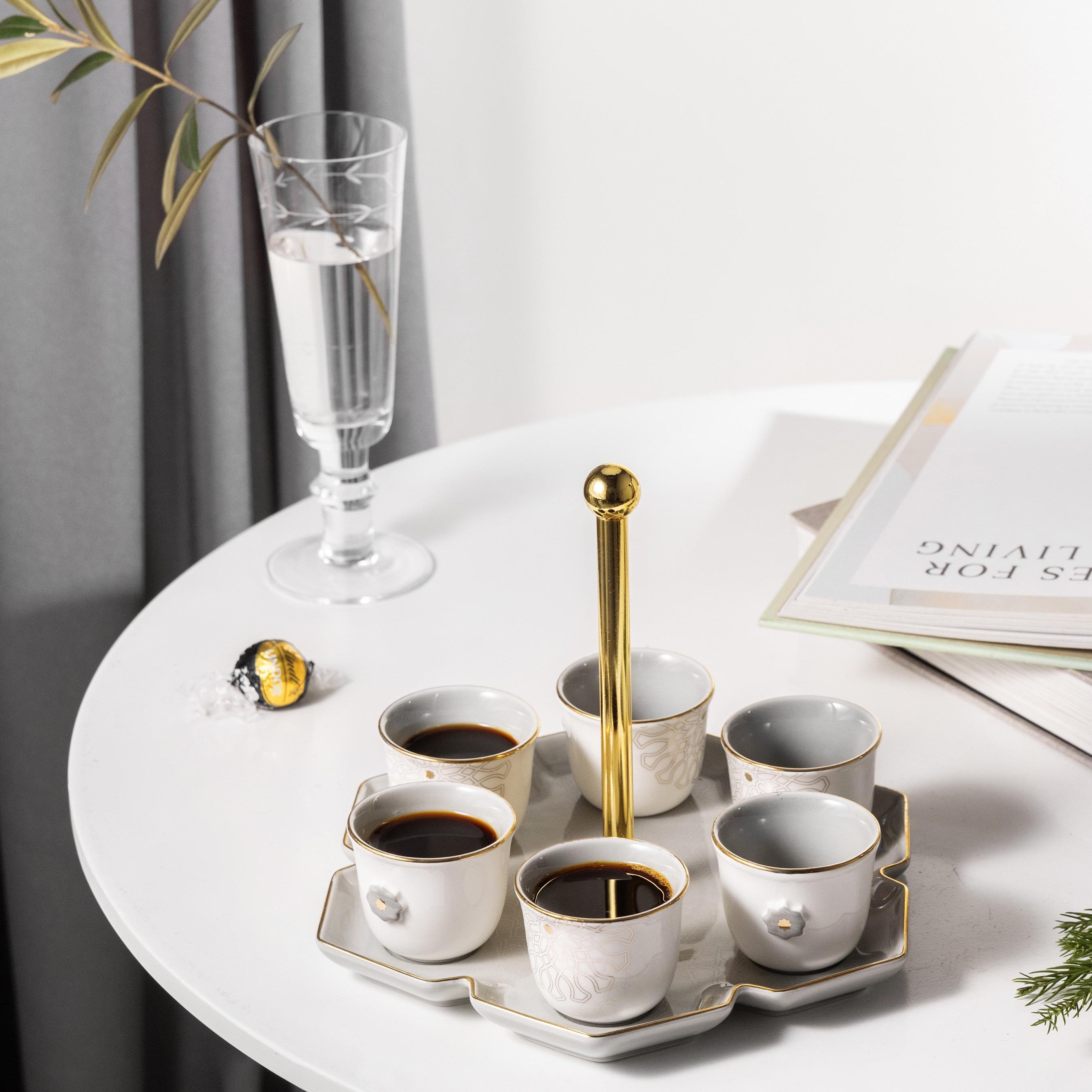 Asalah 6-Piece Porcelain Kahwa Cup Set with Stand - 50 ml-household-dining-teaandcoffee-teaandcoffeesets-image-1
