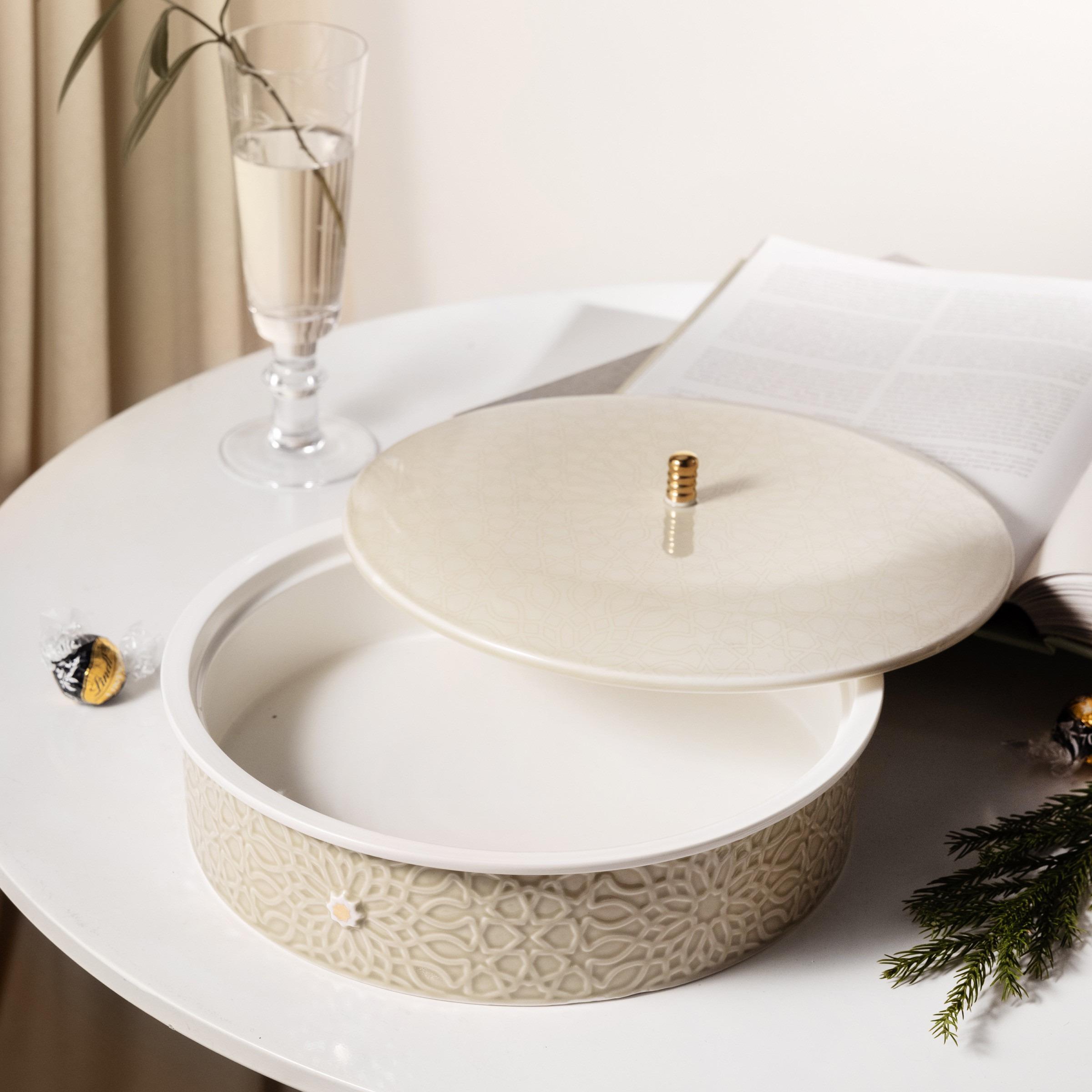 Asalah Porcelain Date Bowl with Lid - 28x28 cms-household-dining-dinnerware-bowls-image-1