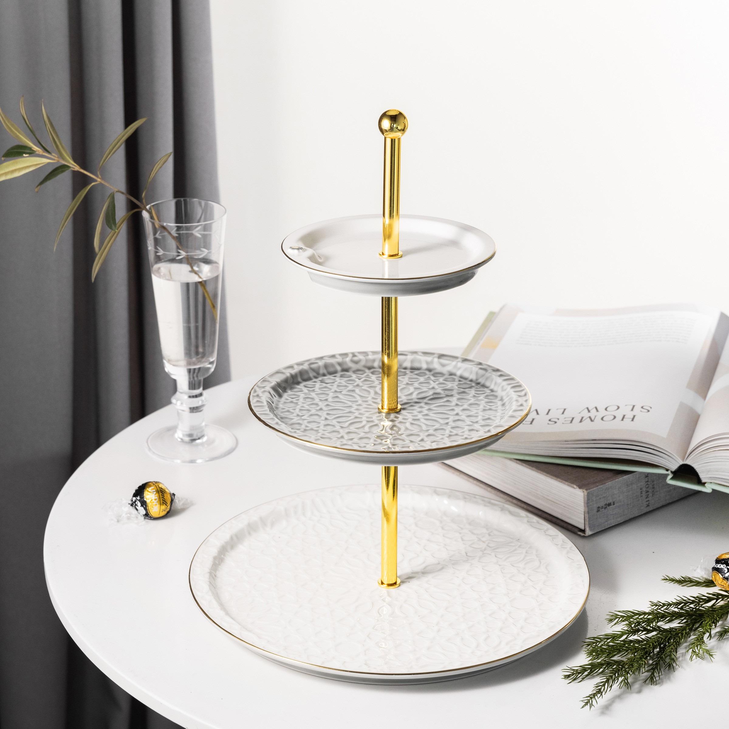 Asalah 3-Tier Porcelain Cake Stand -  14x27x9 cms-household-dining-serveware-cakestands-image-1
