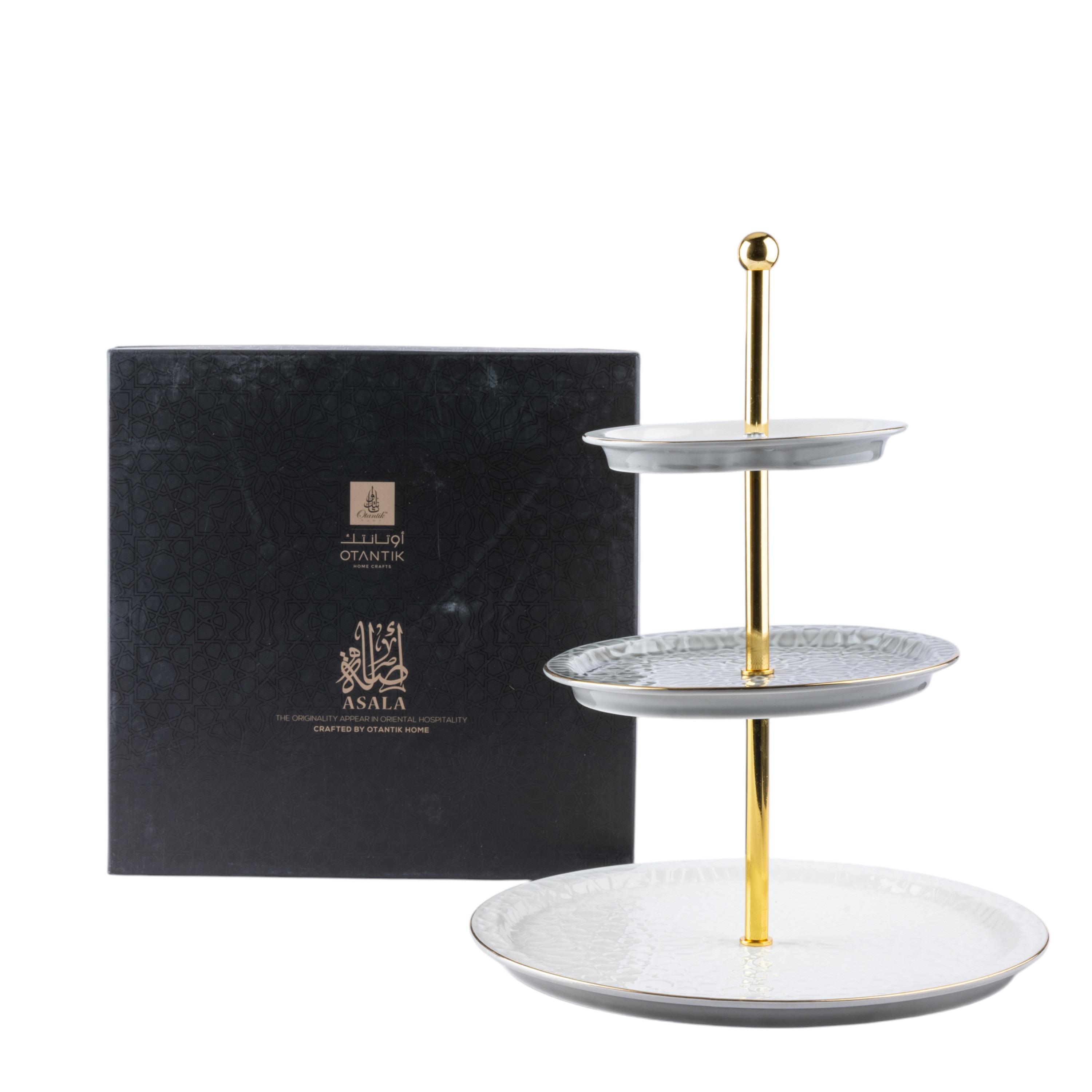 حامل كيك بورسلان 3 طوابق من أوتانتك أصالة - 14x27x9 سم-household-dining-serveware-cakestands-image-2