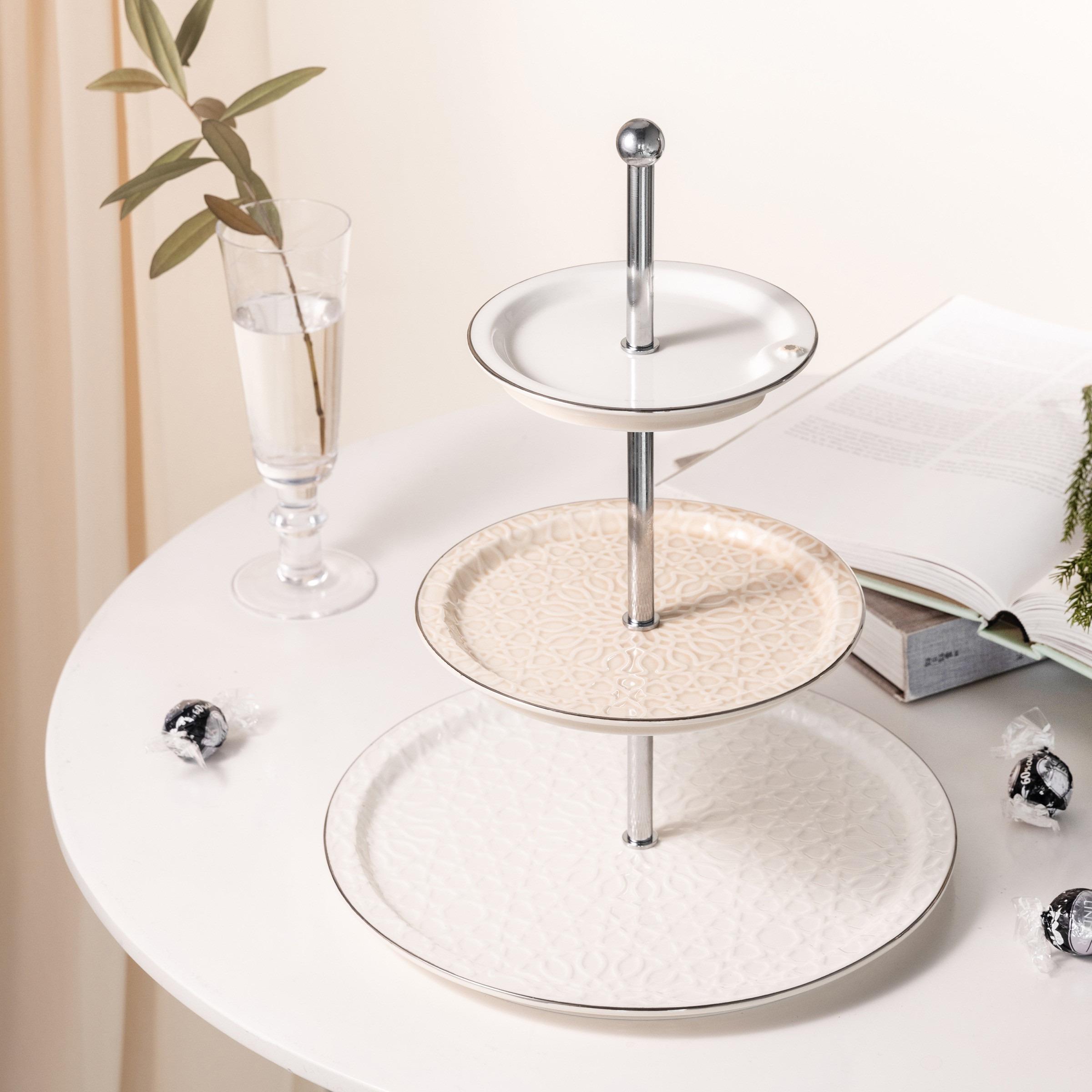 Asalah 3-Tier Porcelain Cake Stand -  14x27x9 cms-household-dining-serveware-cakestands-image-1