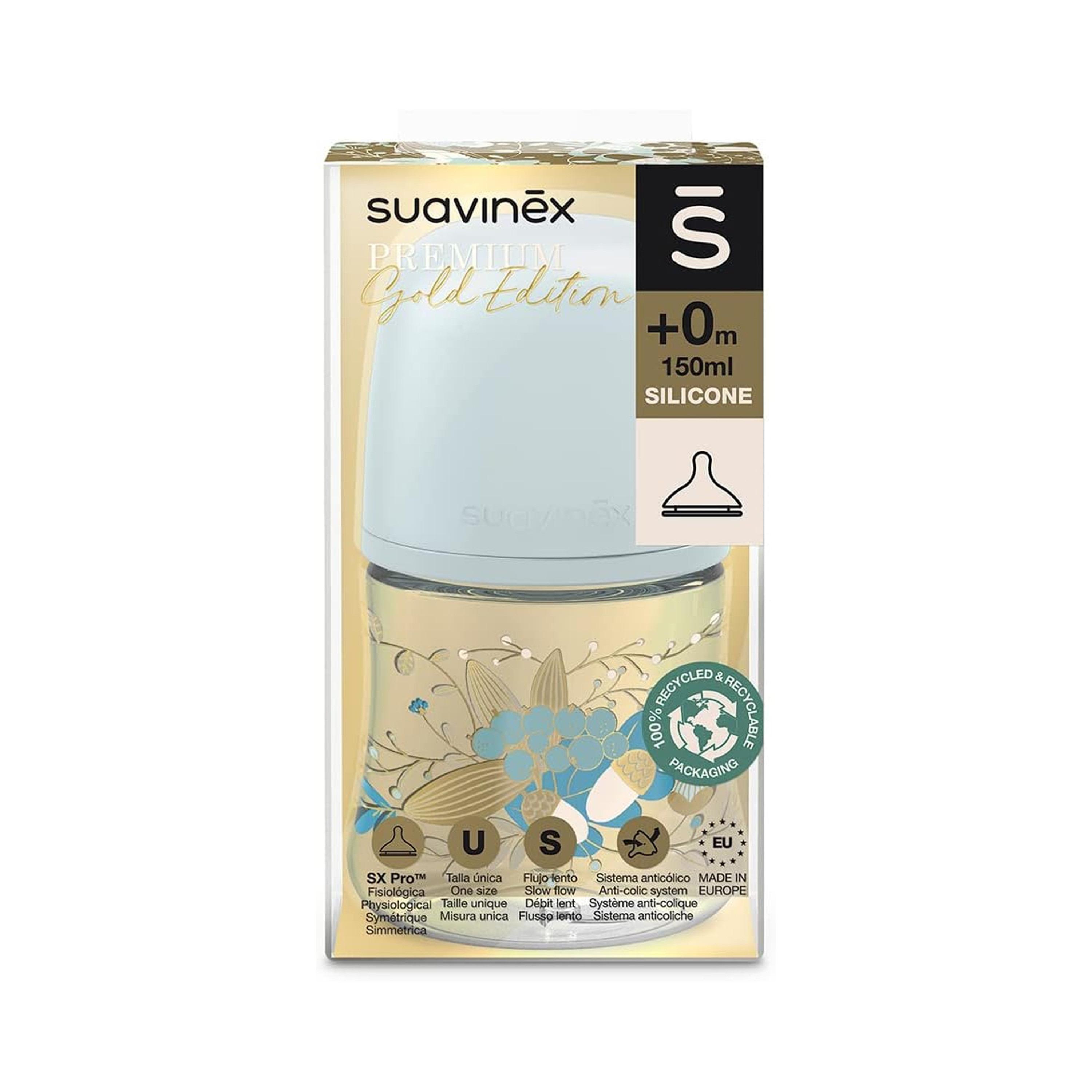 Suavinex Feeding Bottle 150ml PA Phy Fs S Gold Bl-baby-feeding-feedingbottles-bottlesandteats-image-3