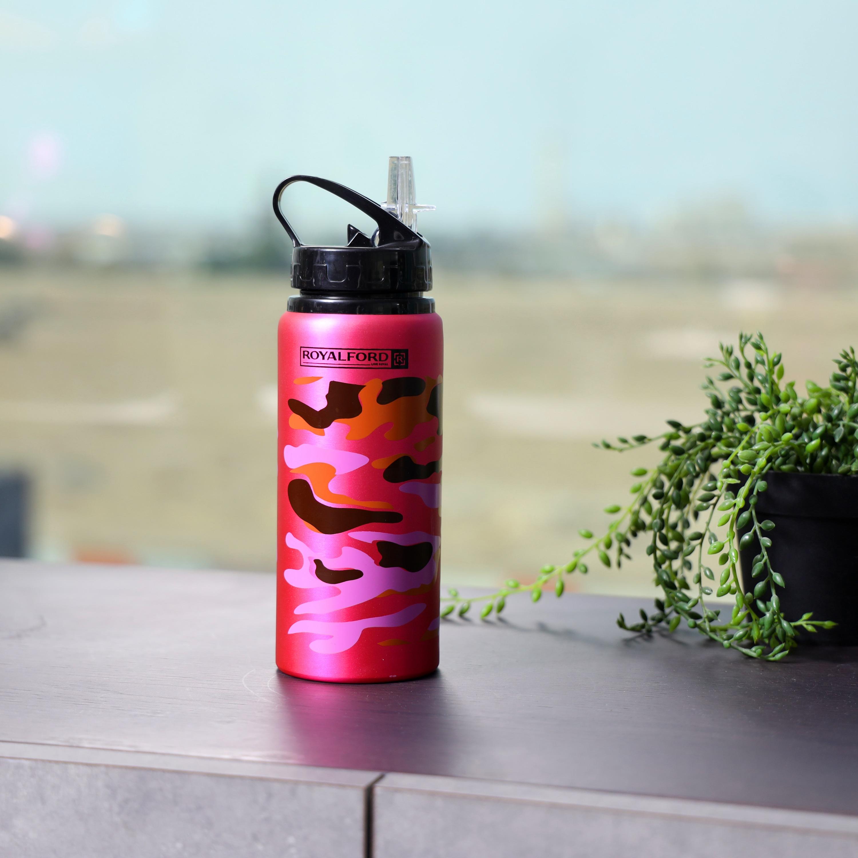 Royalford Camouflage Print Stainless Steel Water Bottle with Spout and Handle - 600 ml-school-waterbottles-image-2