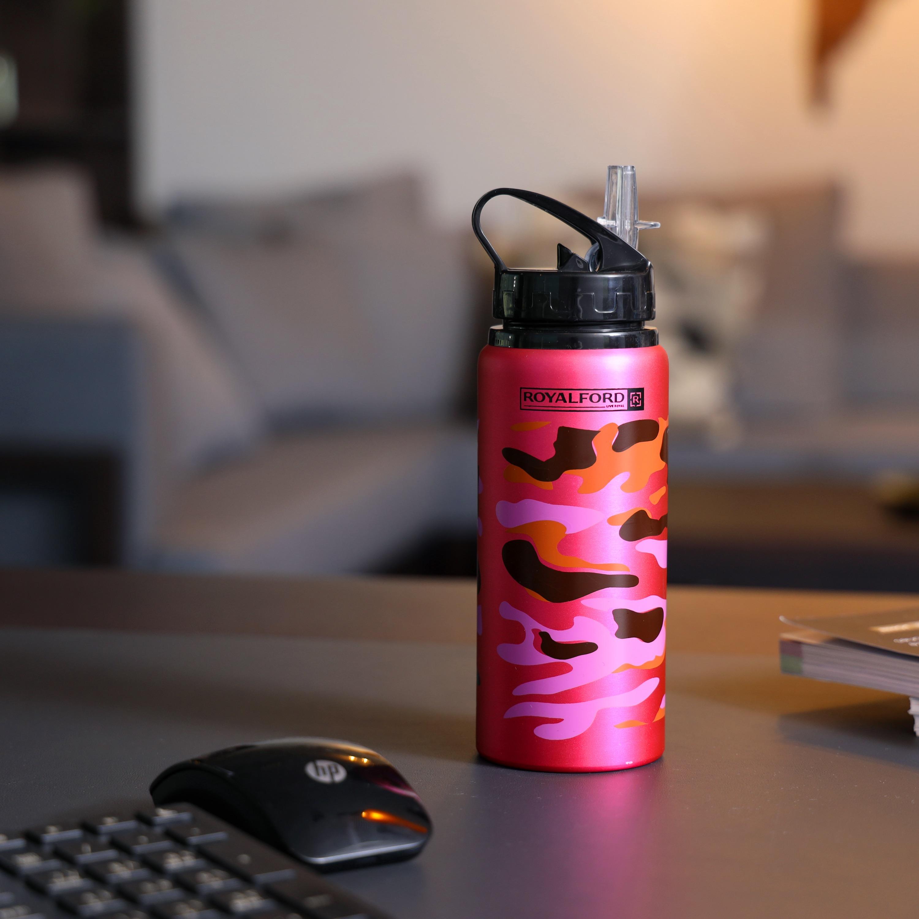 Royalford Camouflage Print Stainless Steel Water Bottle with Spout and Handle - 600 ml-school-waterbottles-image-7