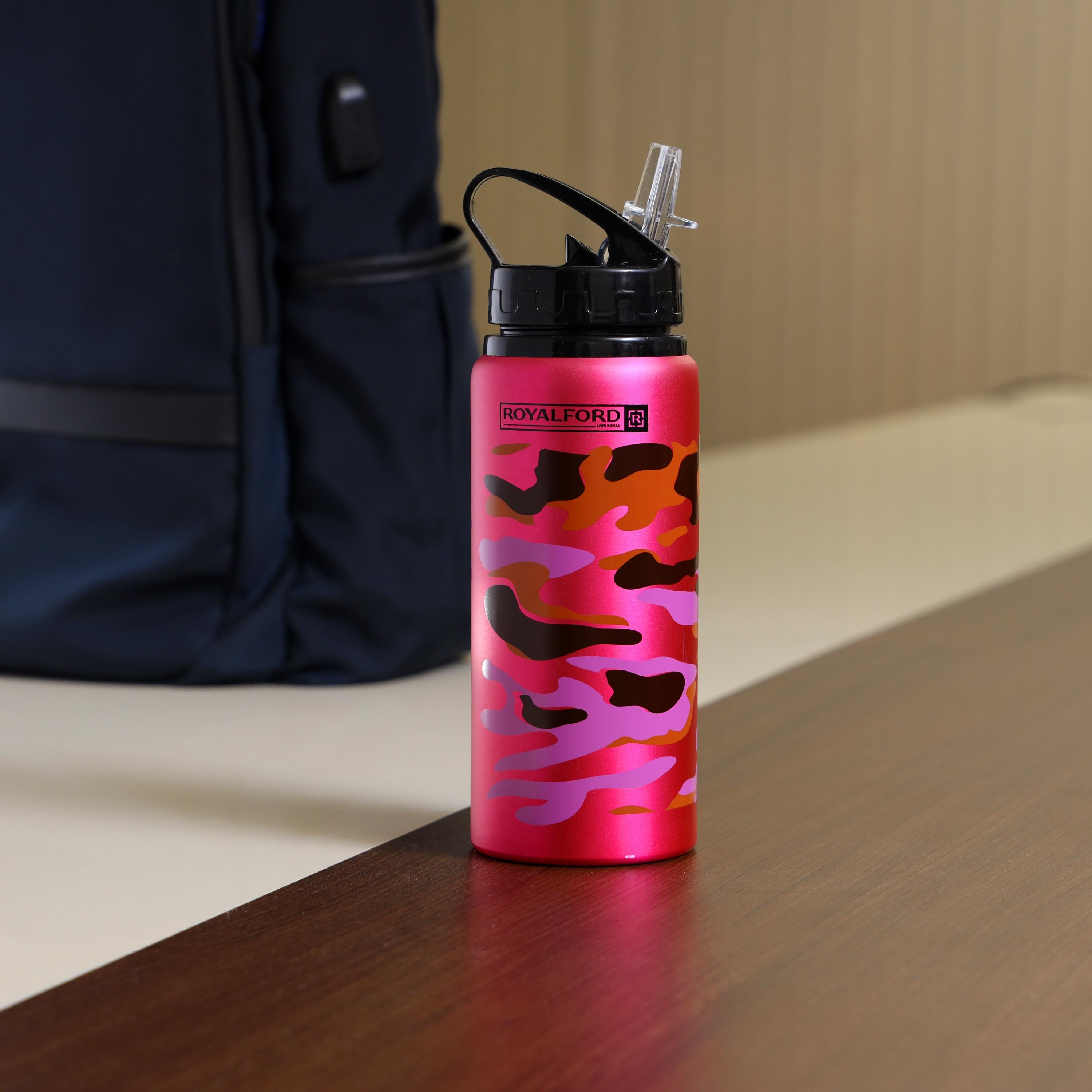 Royalford Camouflage Print Stainless Steel Water Bottle with Spout and Handle - 600 ml-school-waterbottles-image-8