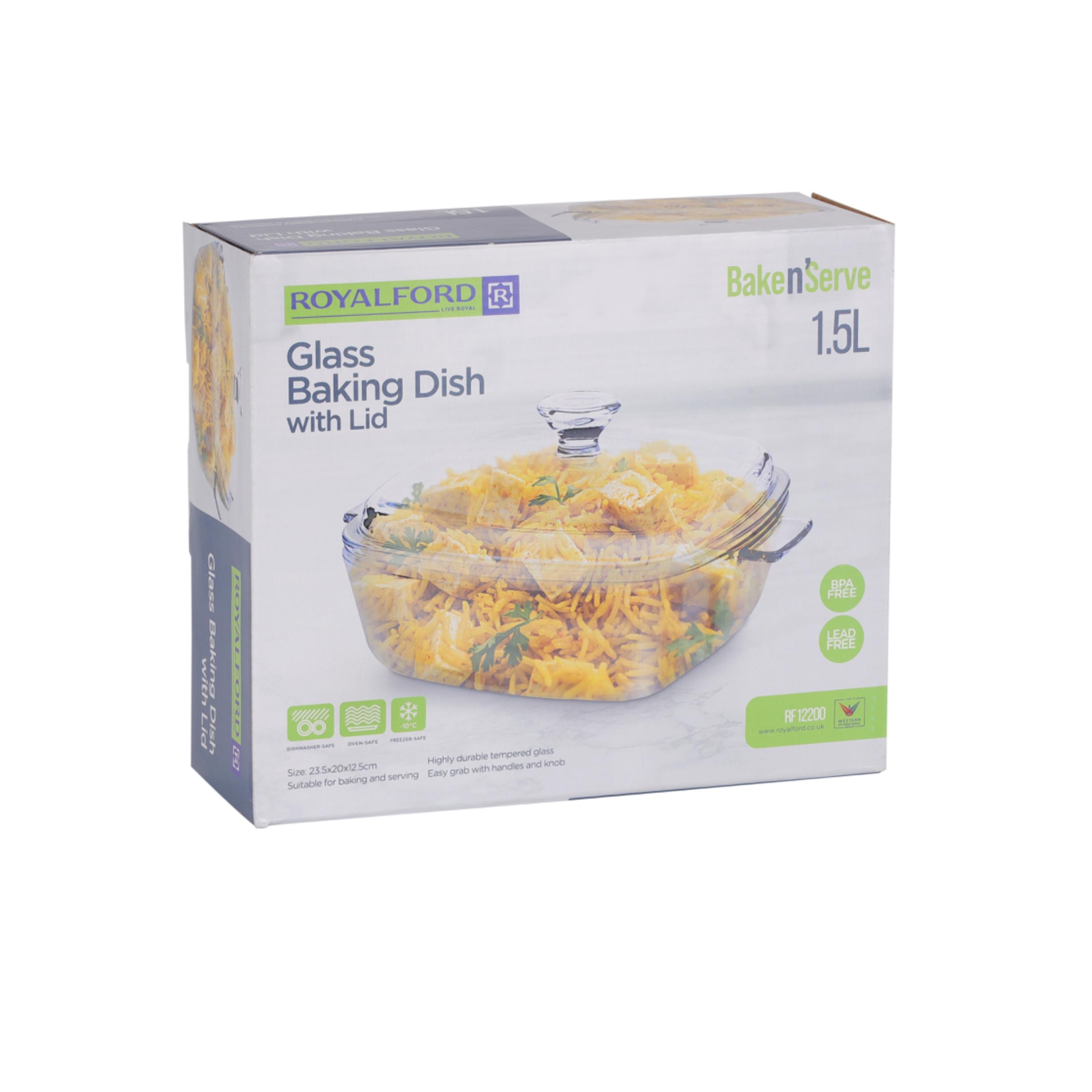 صحن خبز زجاجي مع غطاء من رويال فورد - 1.5 لتر-household-kitchen-bakeware-bakingdishes-image-6