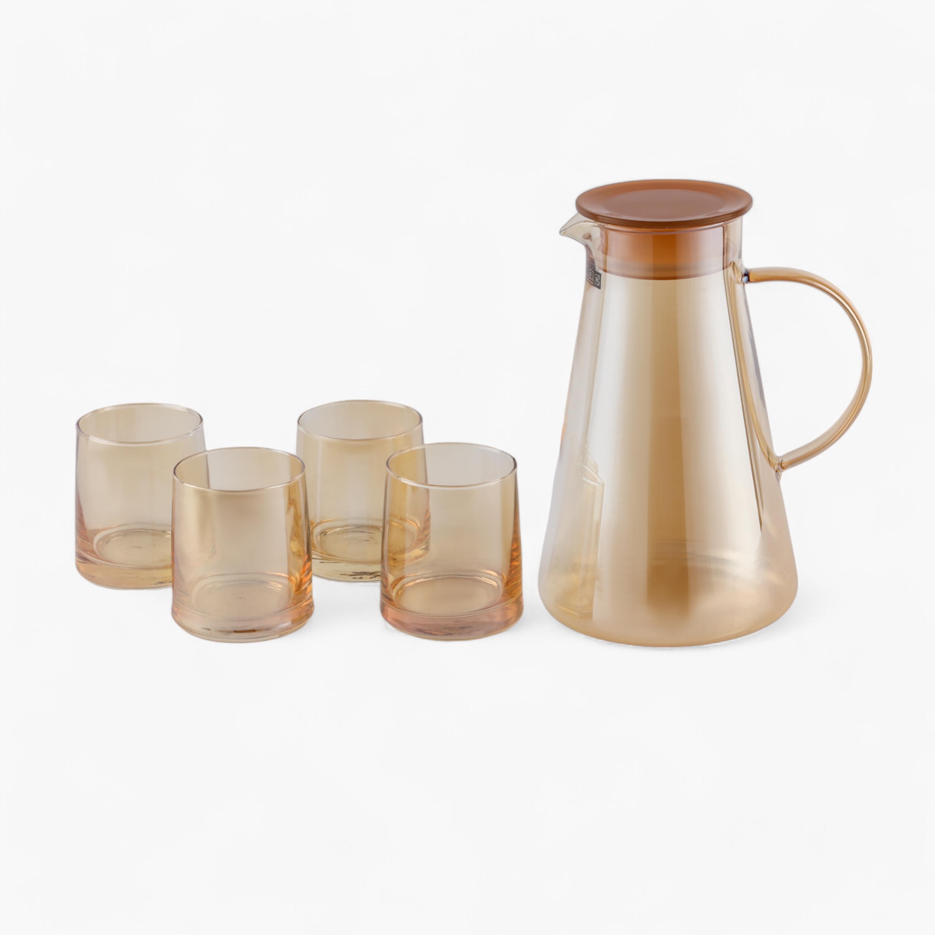 Glass 5-Piece Water Jug and Cup Set-household-dining-drinkserveware-jugsdecantersandcarafes-image-1
