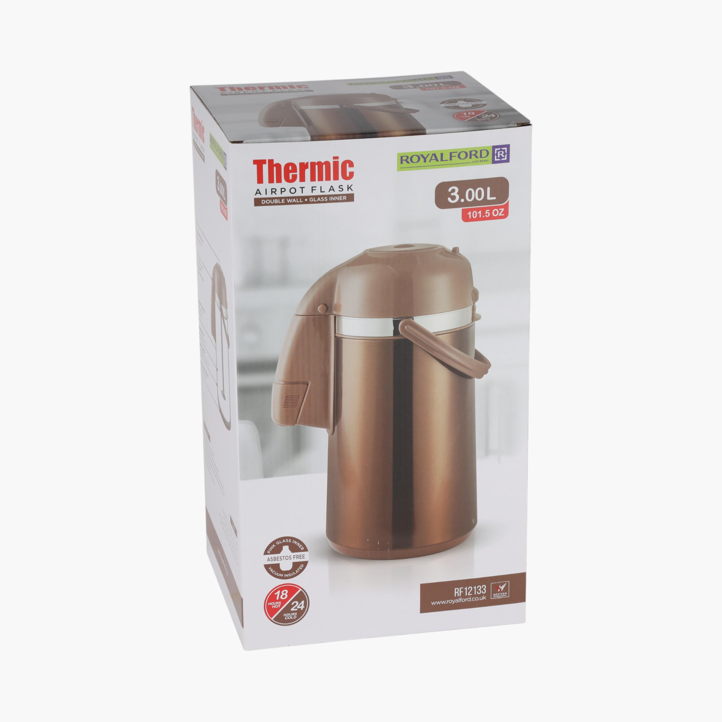 Royalford Double Wall Vacuum Thermic Airpot Flask - 3 L-household-dining-teaandcoffee-vacuumflaskscoffeeandteapots-image-2