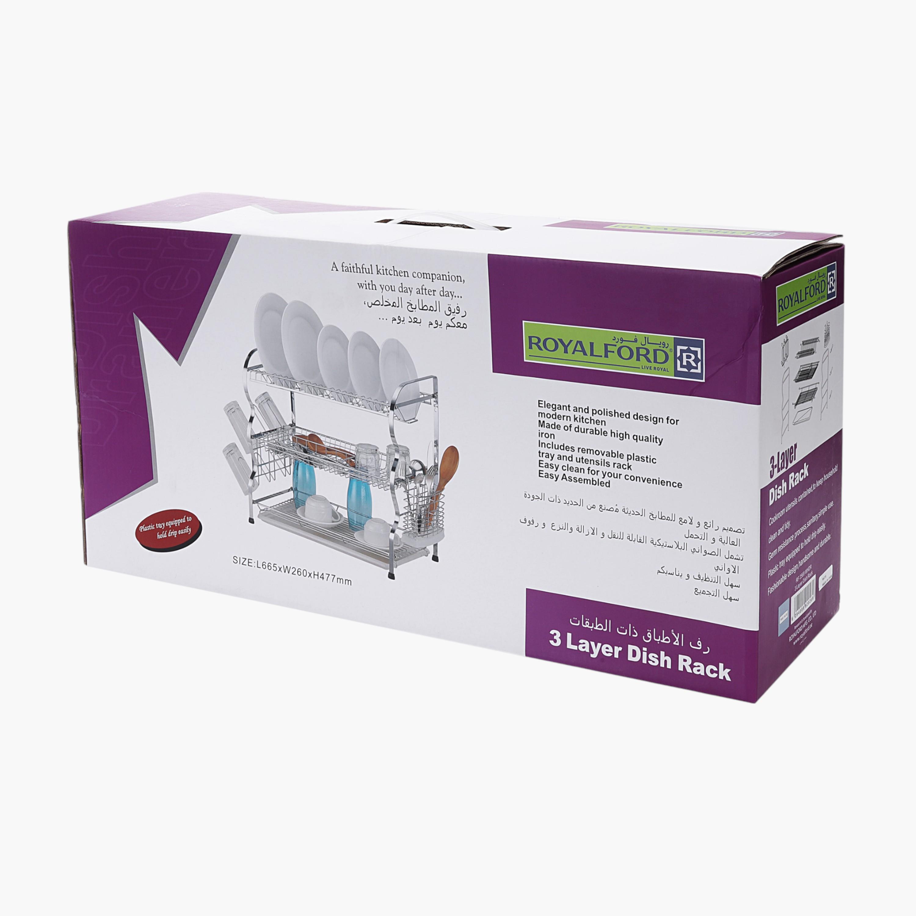 Metal 3-Tier Dish Rack with Drainer Tray-household-kitchen-dishwashingandaccessories-dishracks-image-5