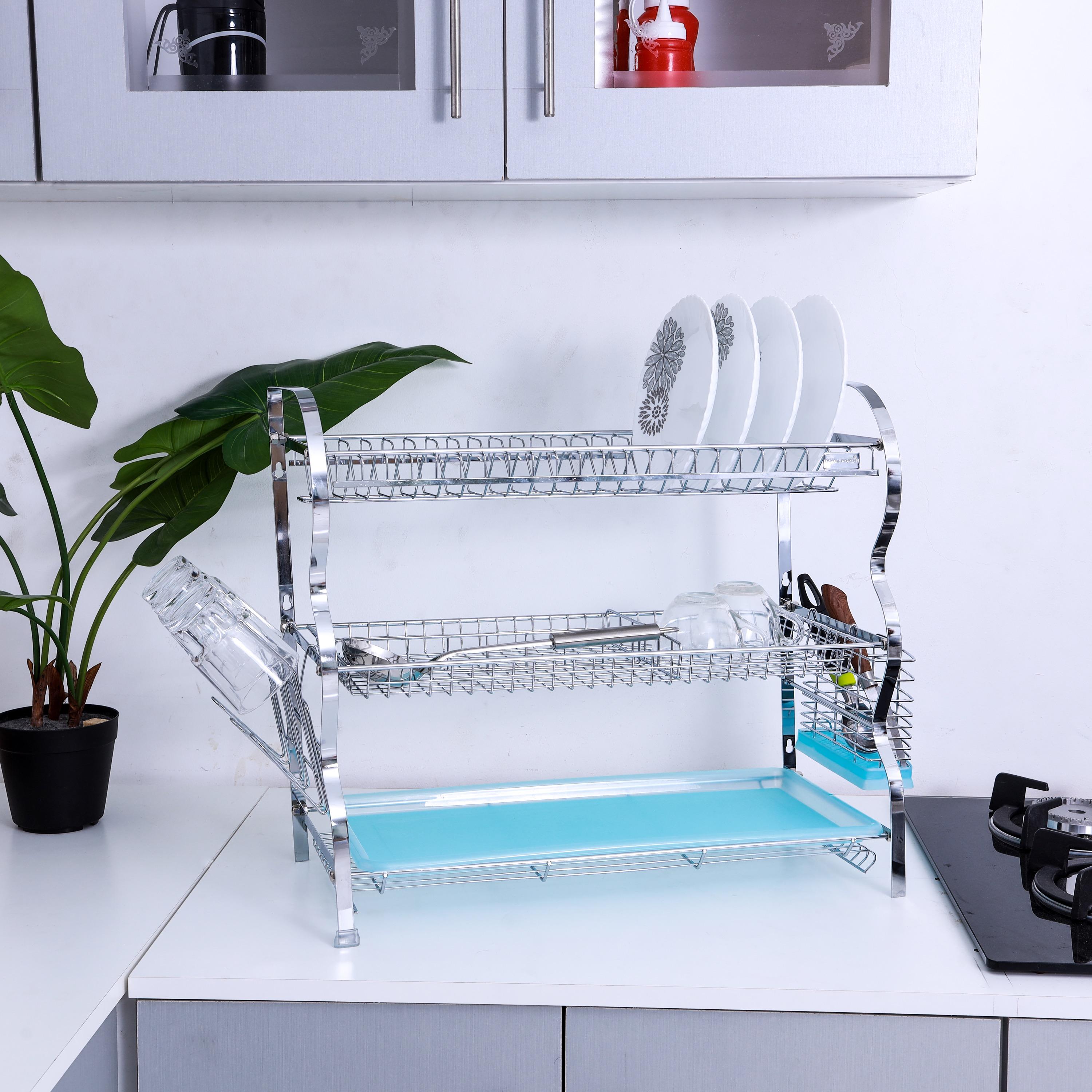 Metal 3-Tier Dish Rack with Drainer Tray-household-kitchen-dishwashingandaccessories-dishracks-image-6