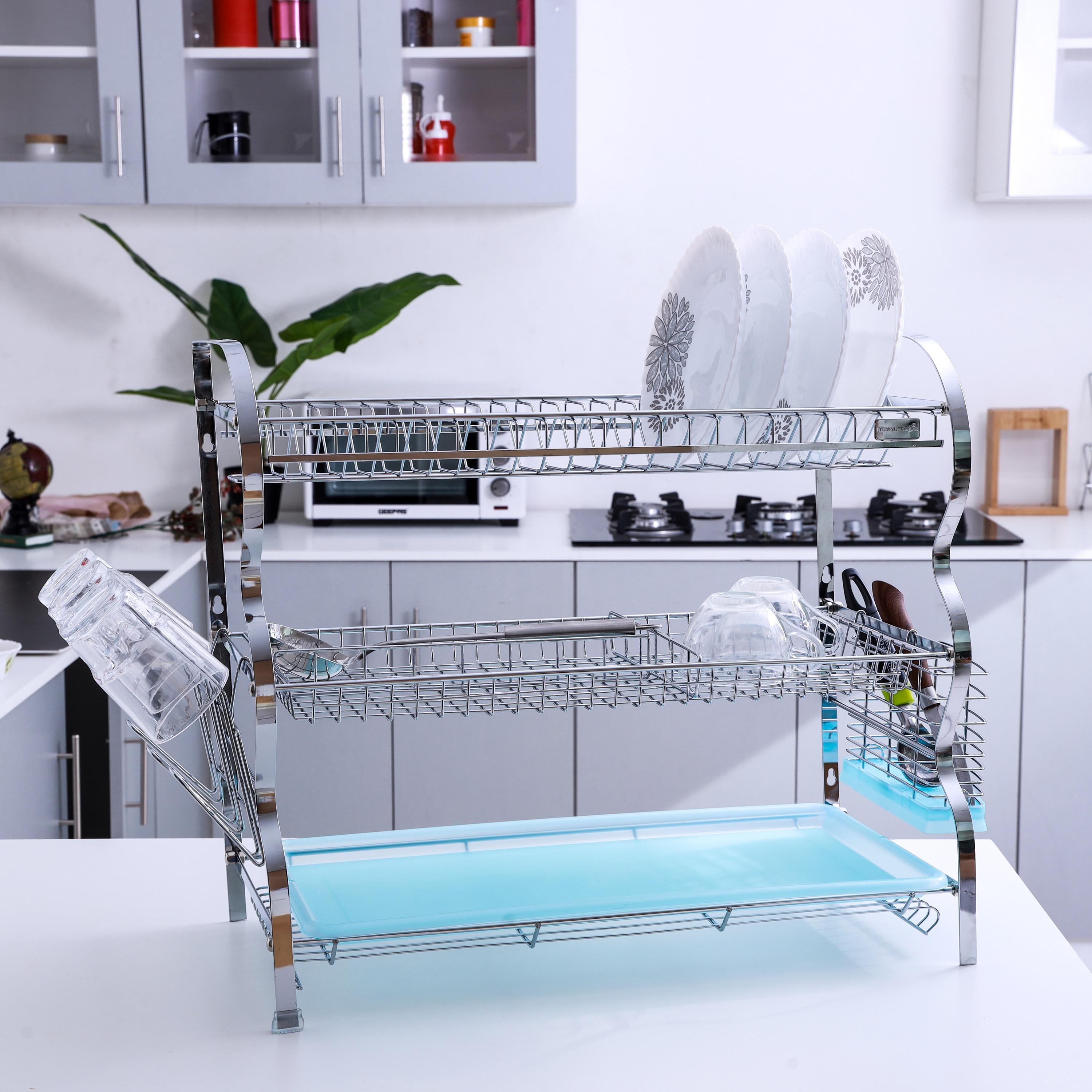 Metal 3-Tier Dish Rack with Drainer Tray-household-kitchen-dishwashingandaccessories-dishracks-image-7
