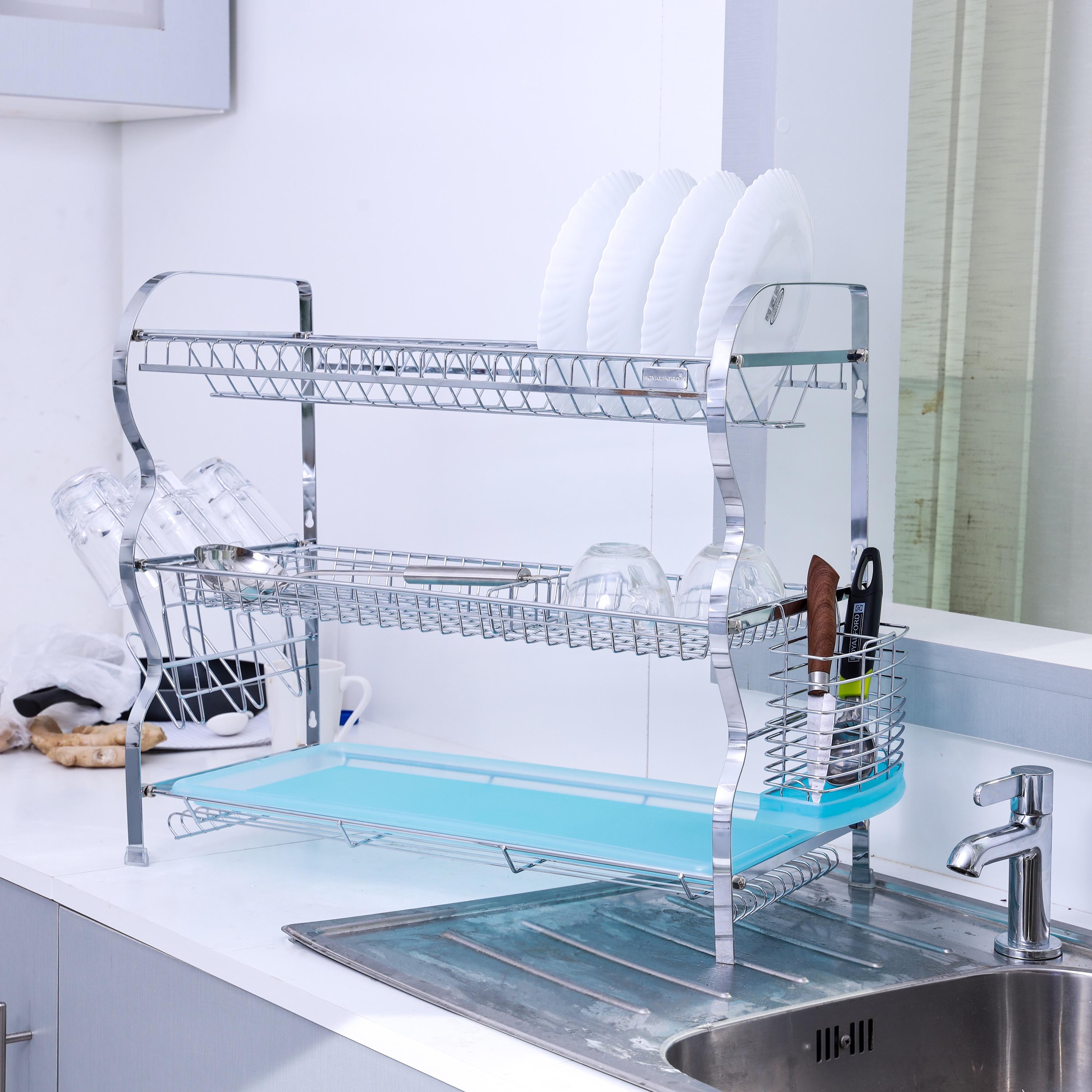 Metal 3-Tier Dish Rack with Drainer Tray-household-kitchen-dishwashingandaccessories-dishracks-image-8