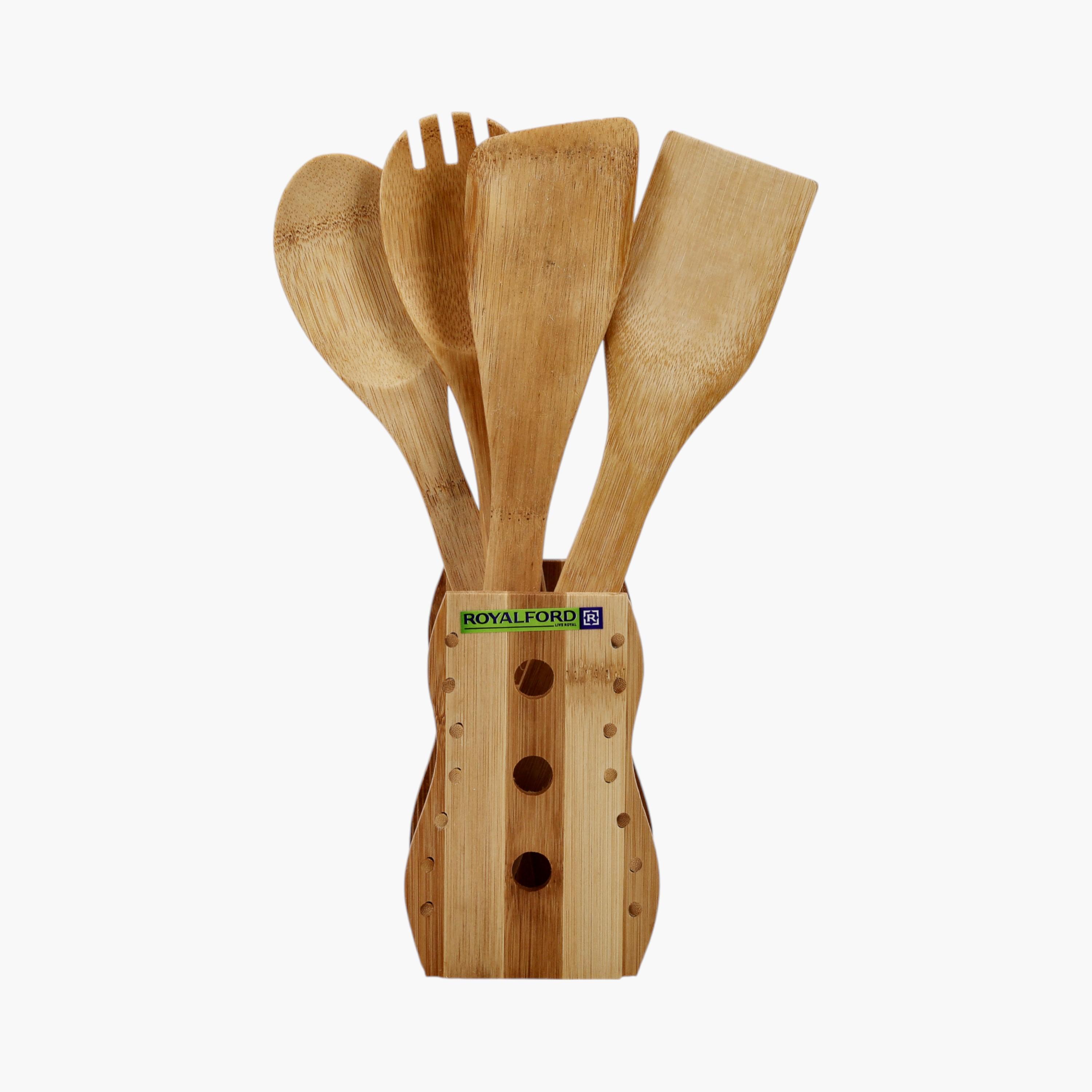 Royalford 5-Piece Carbonized Bamboo Kitchen Tool Set-household-kitchen-kitchentoolsandutensils-cookingutensils-image-1