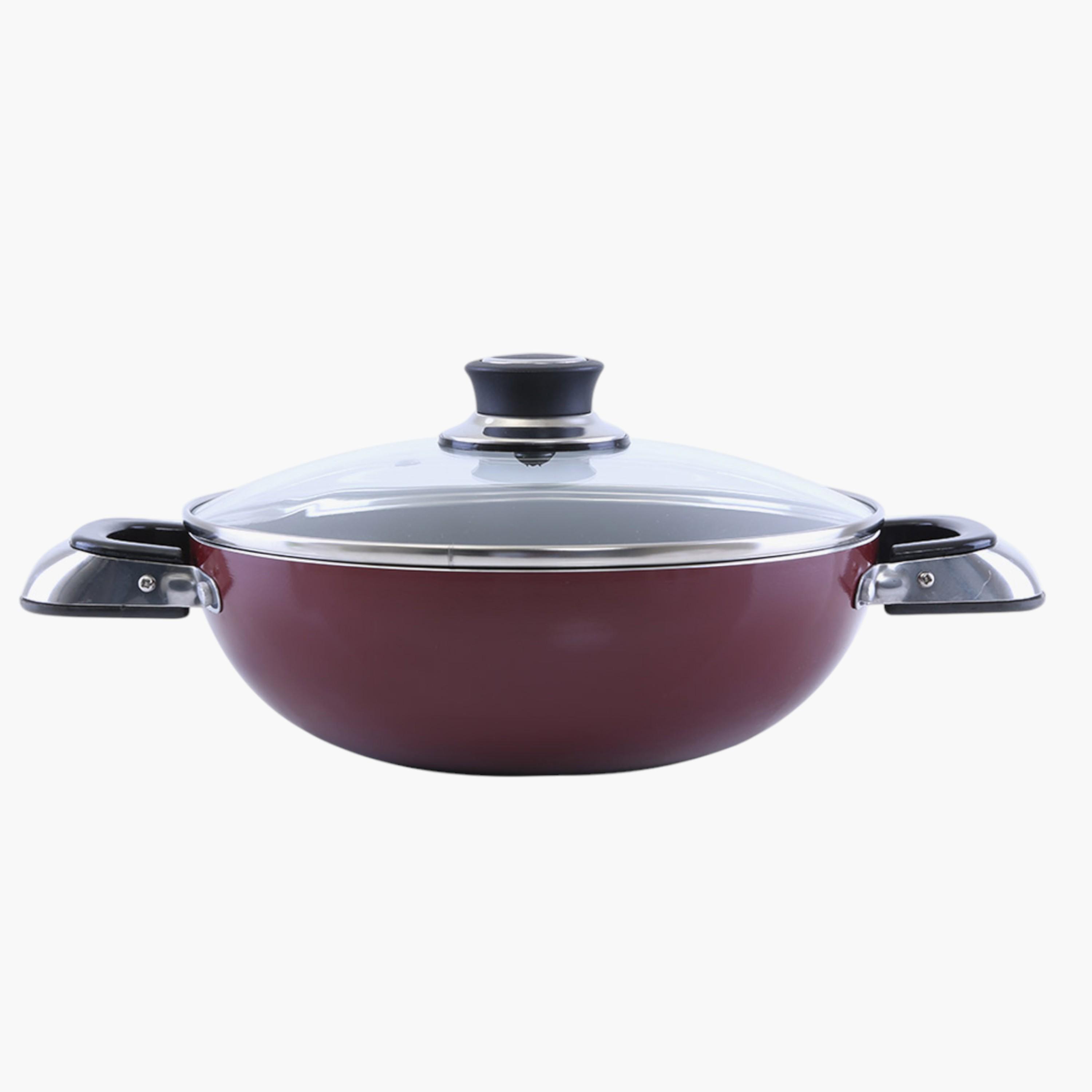 Induction Safe Aluminium Frying Pan with Handle and Glass Lid - 22 cms-household-kitchen-cookware-potsandpans-image-1