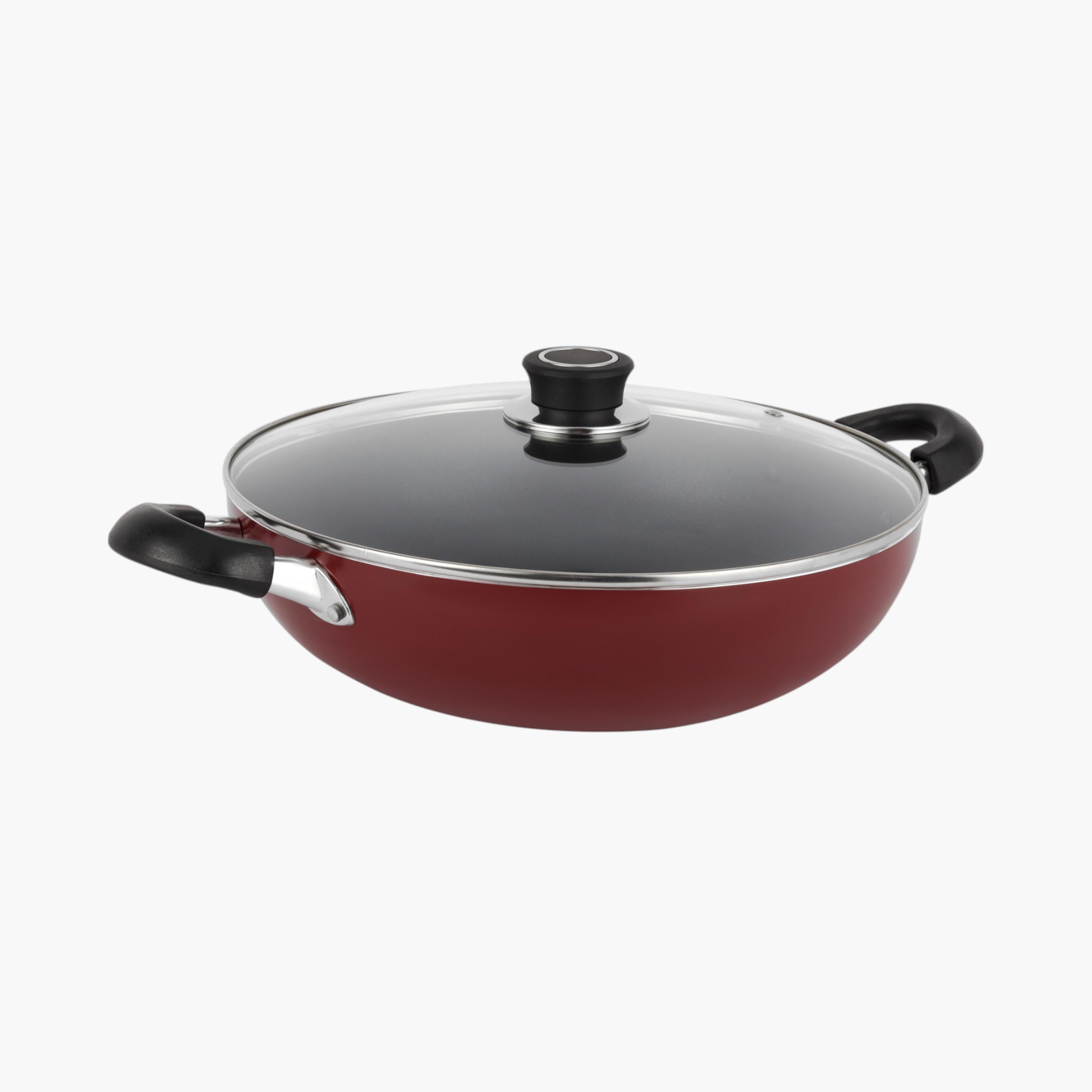 Aluminium Wok Pan with Glass Lid - 30 cms-household-kitchen-cookware-potsandpans-image-1
