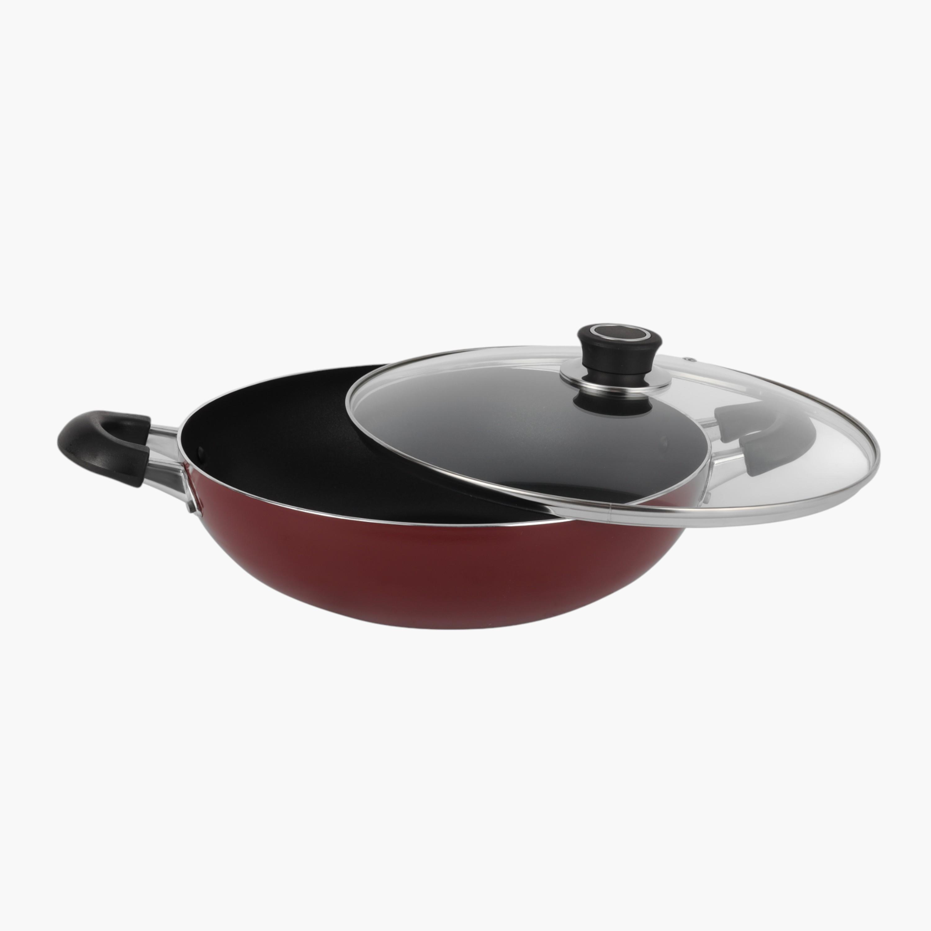 Aluminium Wok Pan with Glass Lid - 30 cms-household-kitchen-cookware-potsandpans-image-2