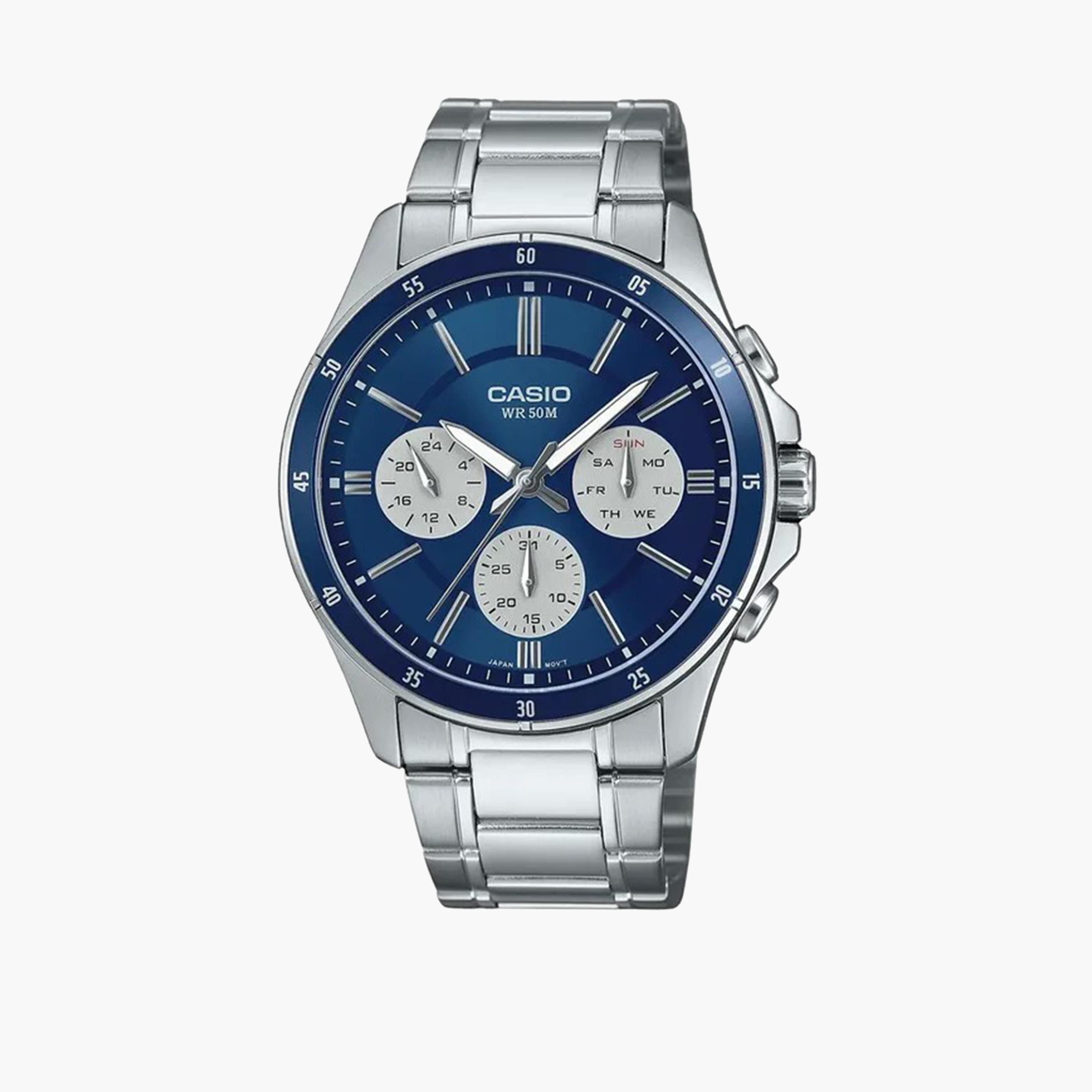 Casio Men's 47MM Silver Chronograph Stainless Steel Strap Watch | MTP-1374D-2A3VDF-men-watchesandjewellery-watches-image-1