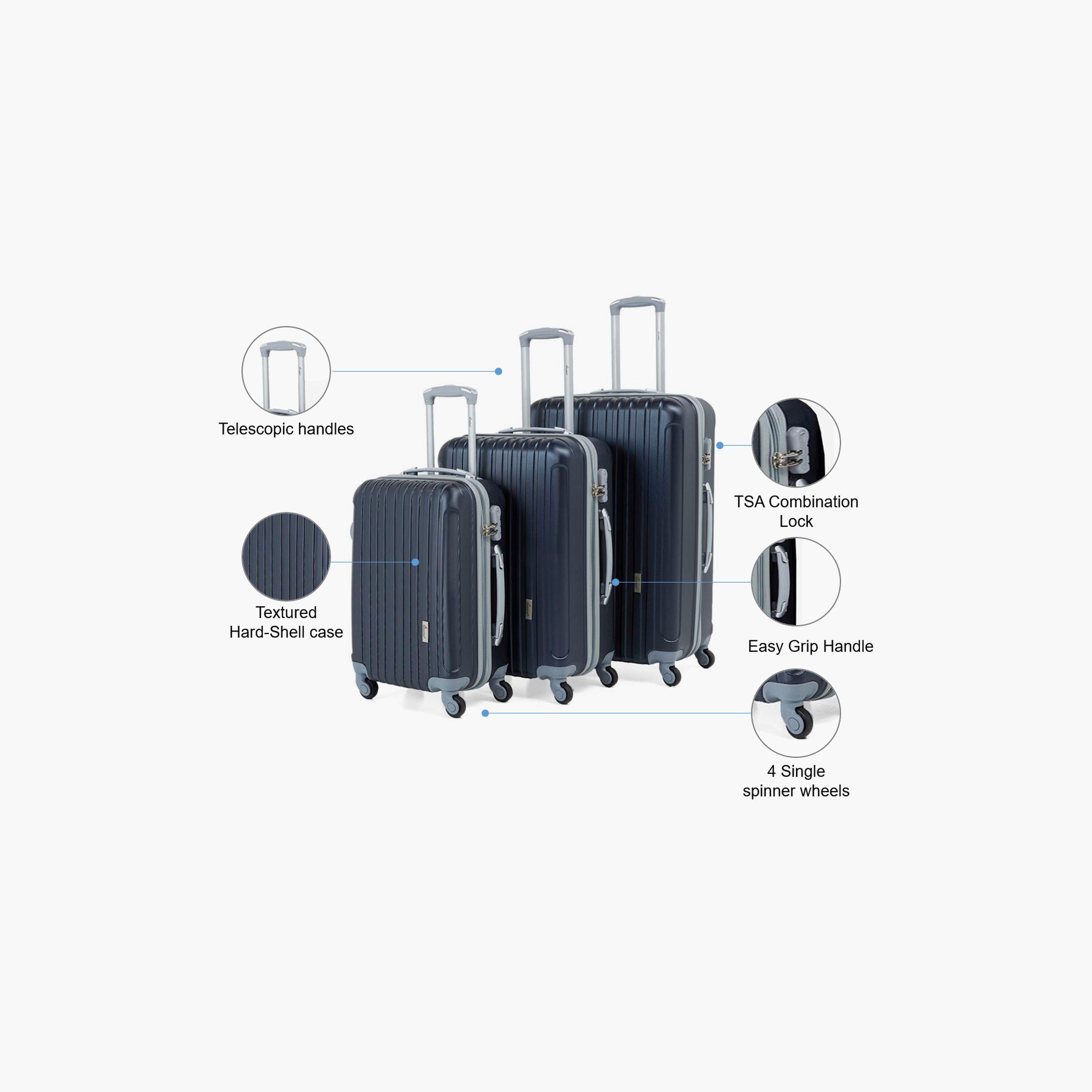Senator Set of 3 ABS Hard Sided 4-Wheeler Spinner Trolley Bag with Combination Lock-travel-luggagesandbags-luggage-image-2
