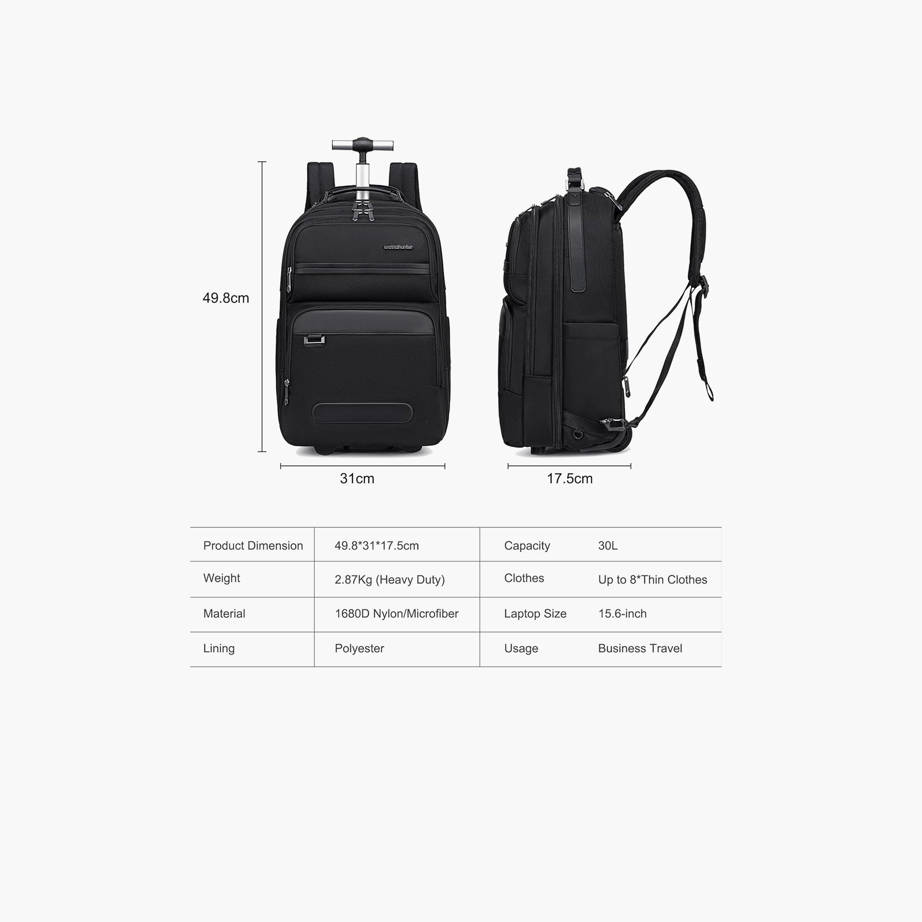 Arctic Hunter 30 L | 19.5 Inches Trolley Bag Polyester with Water Resistant | LG000656-1_Black-travel-luggagesandbags-backpacks-image-2