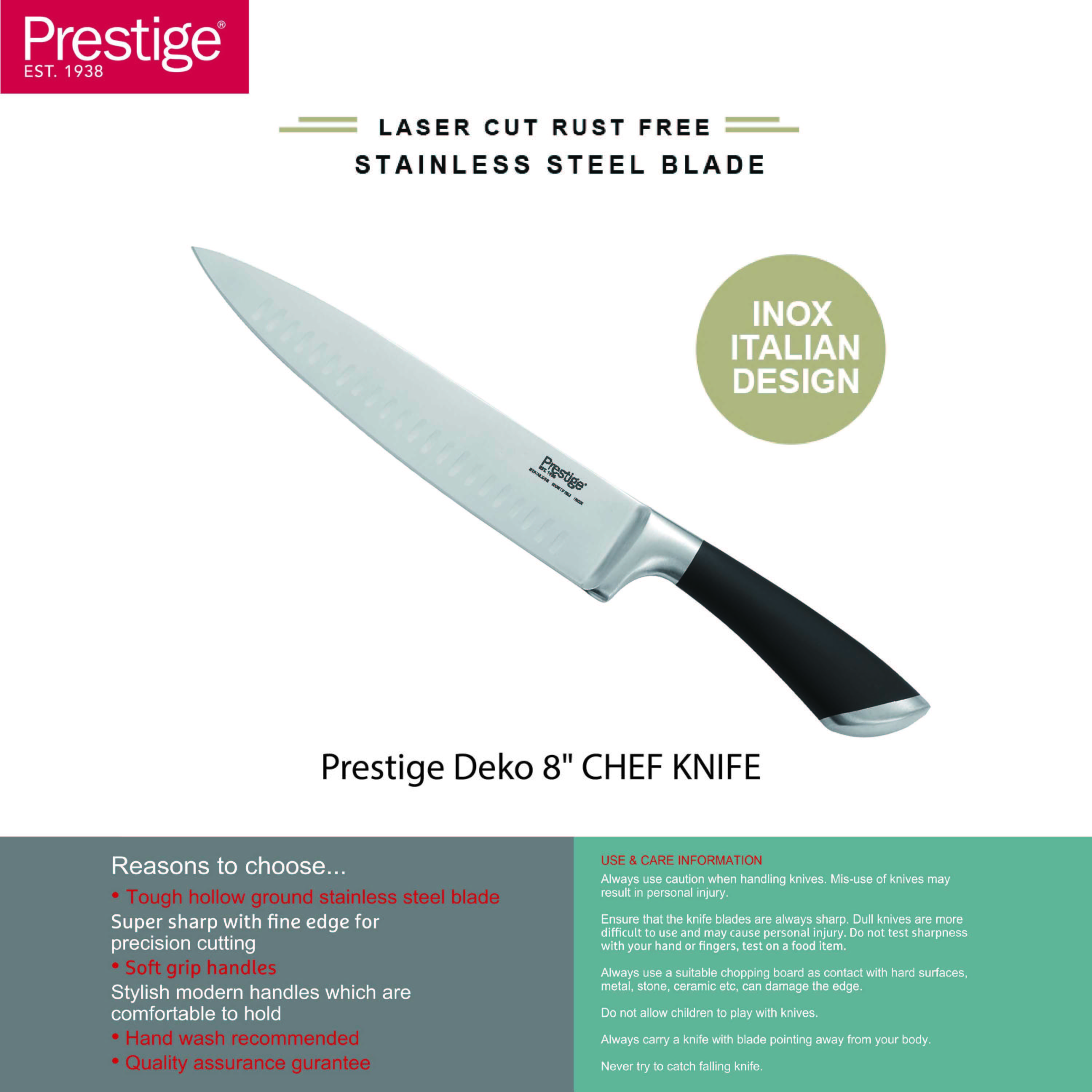 Deko Stainless Steel Blade Chef Knife - 8 inches-household-kitchen-kitchentoolsandutensils-knives-image-2