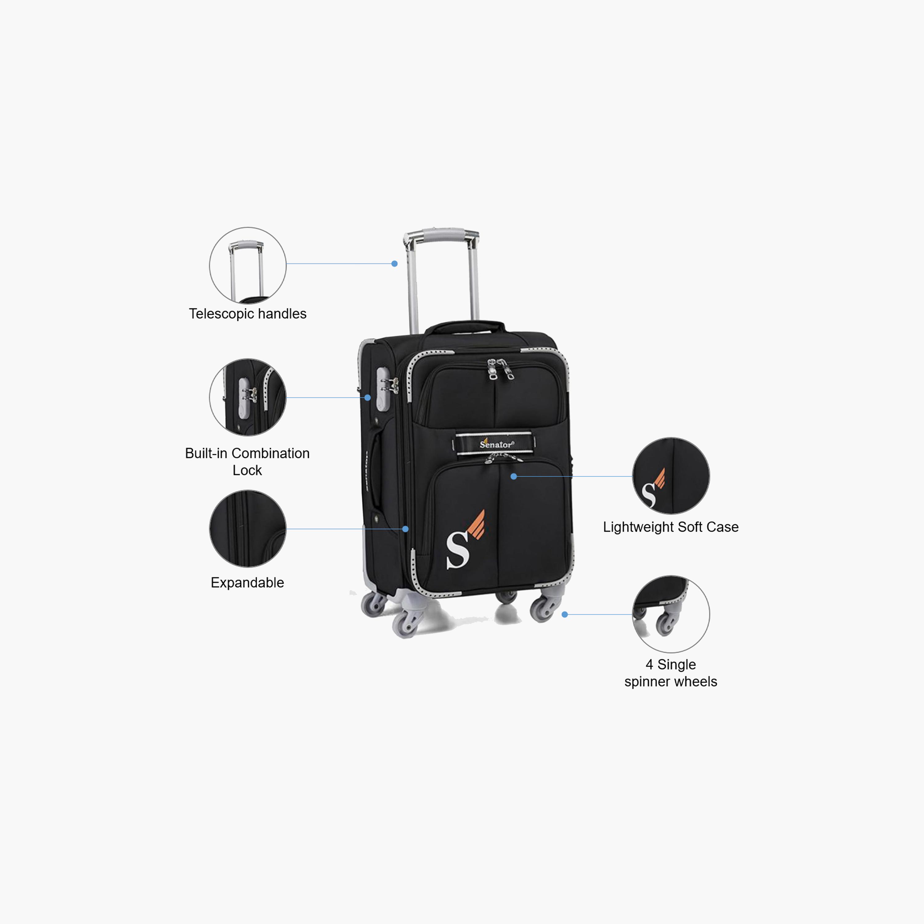 Senator 55 CM Small Cabin Nylon Soft Sided 4-Wheeler Spinner Trolley Bag with Built-in Combination lock | LL003-20-travel-luggagesandbags-luggage-image-3
