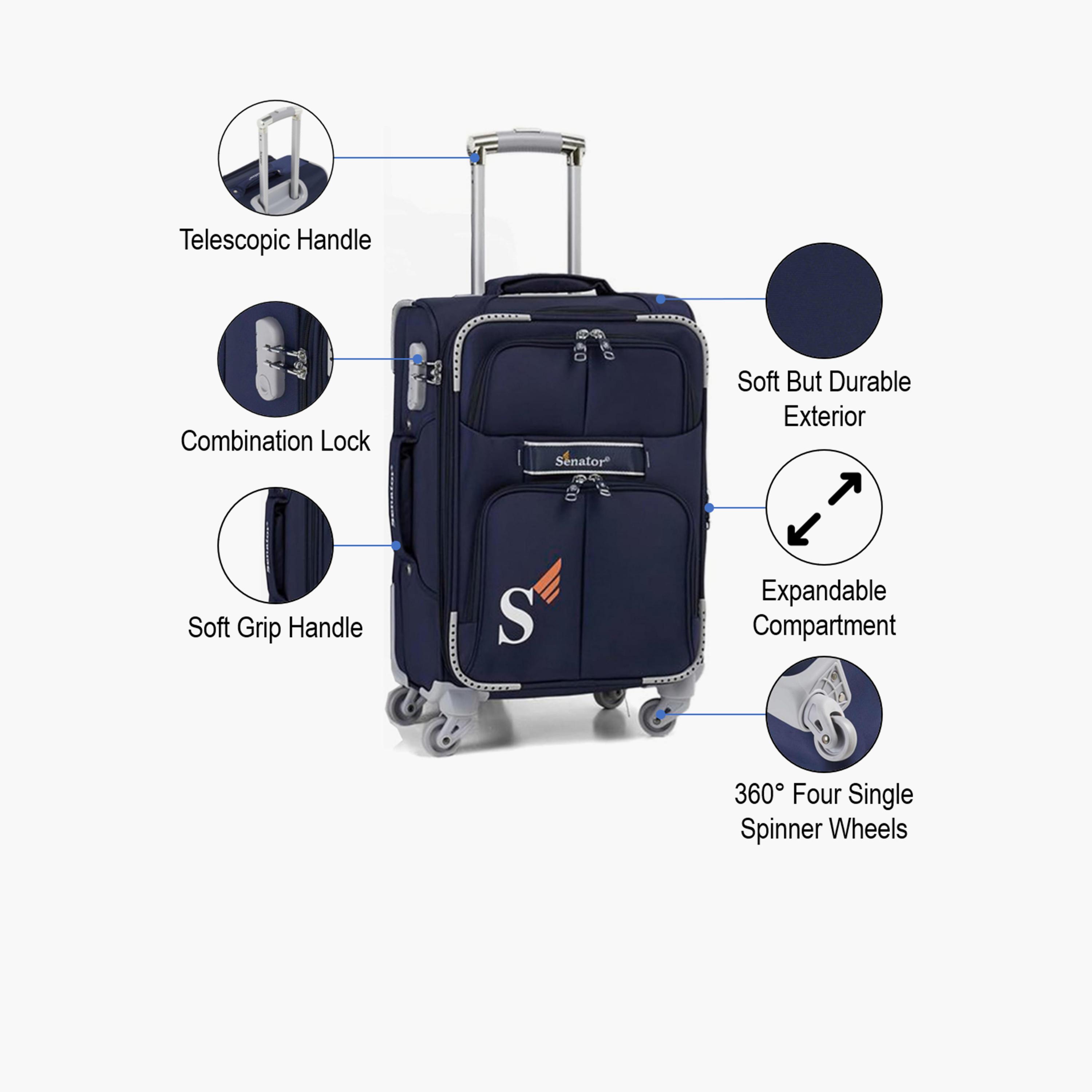 Senator 55 CM Small Cabin Nylon Soft Sided 4-Wheeler Spinner Trolley Bag with Built-in Combination lock | LL003-20-travel-luggagesandbags-luggage-image-3