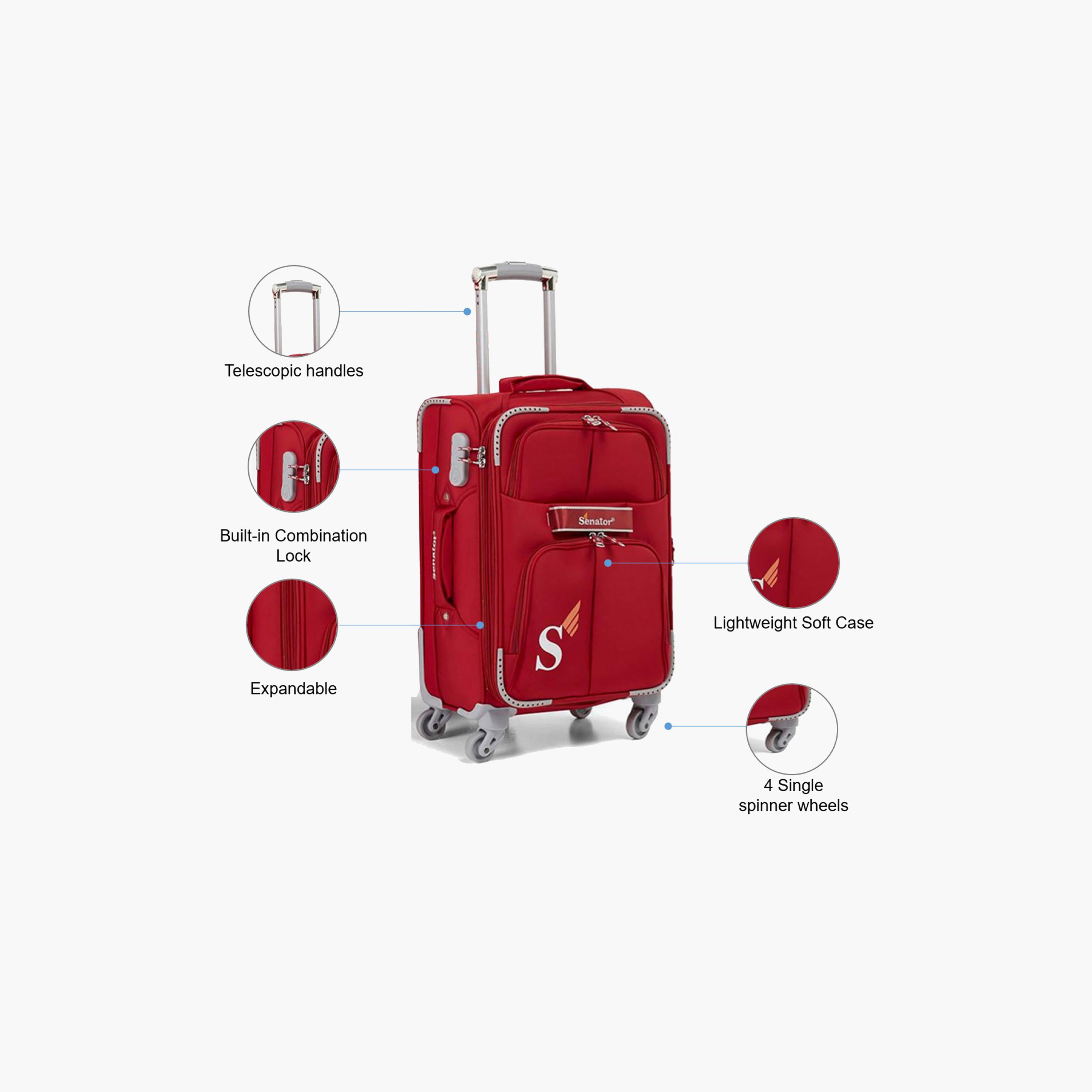 Senator 55 CM Small Cabin Nylon Soft Sided 4-Wheeler Spinner Trolley Bag with Built-in Combination lock | LL003-20-travel-luggagesandbags-luggage-image-3