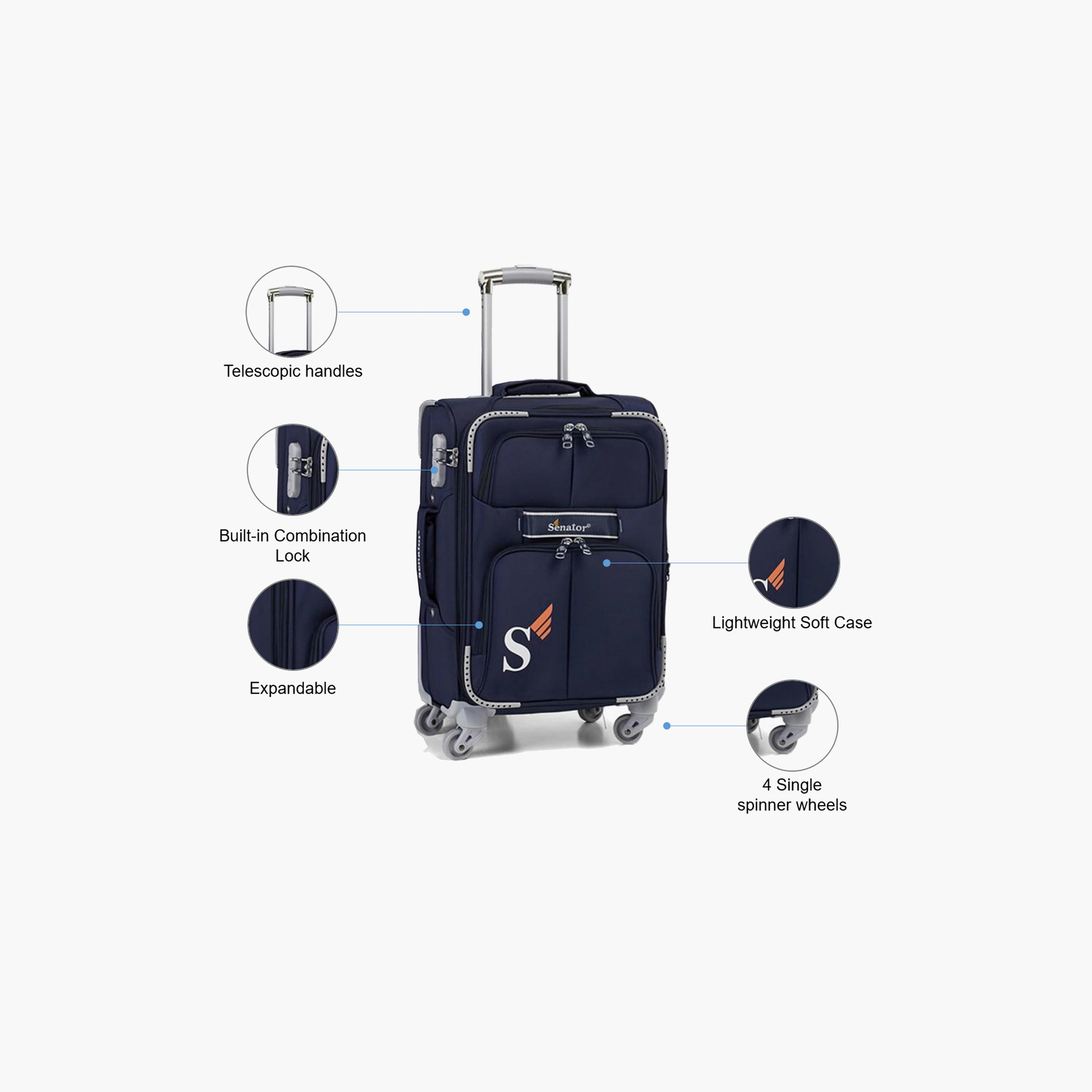 Senator 64 CM Medium Check-in Nylon Soft Sided 4-Wheeler Spinner Trolley Bag with Built-in Combination lock | LL003-24-travel-luggagesandbags-luggage-image-3