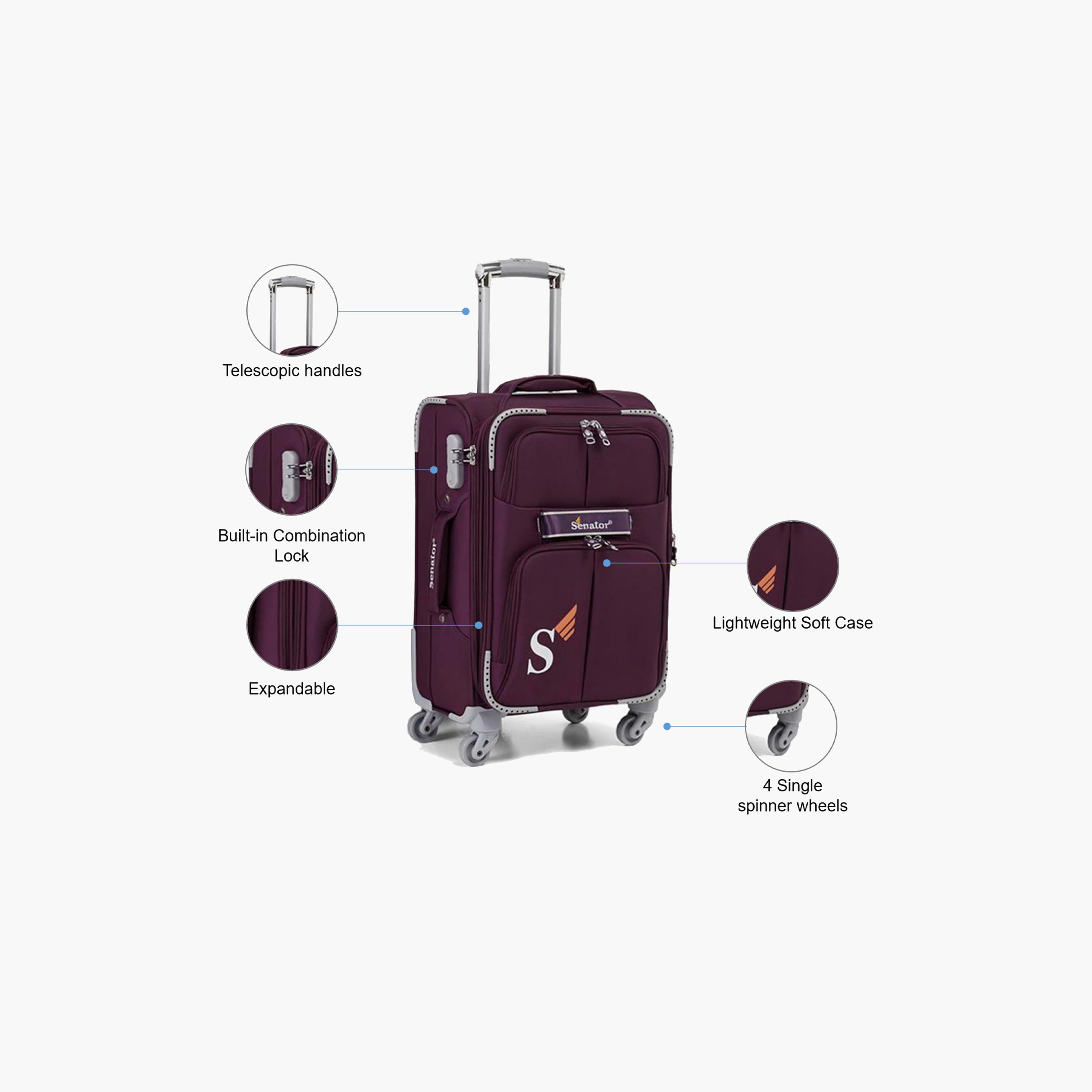 Senator 64 CM Medium Check-in Nylon Soft Sided 4-Wheeler Spinner Trolley Bag with Built-in Combination lock | LL003-24-travel-luggagesandbags-luggage-image-3