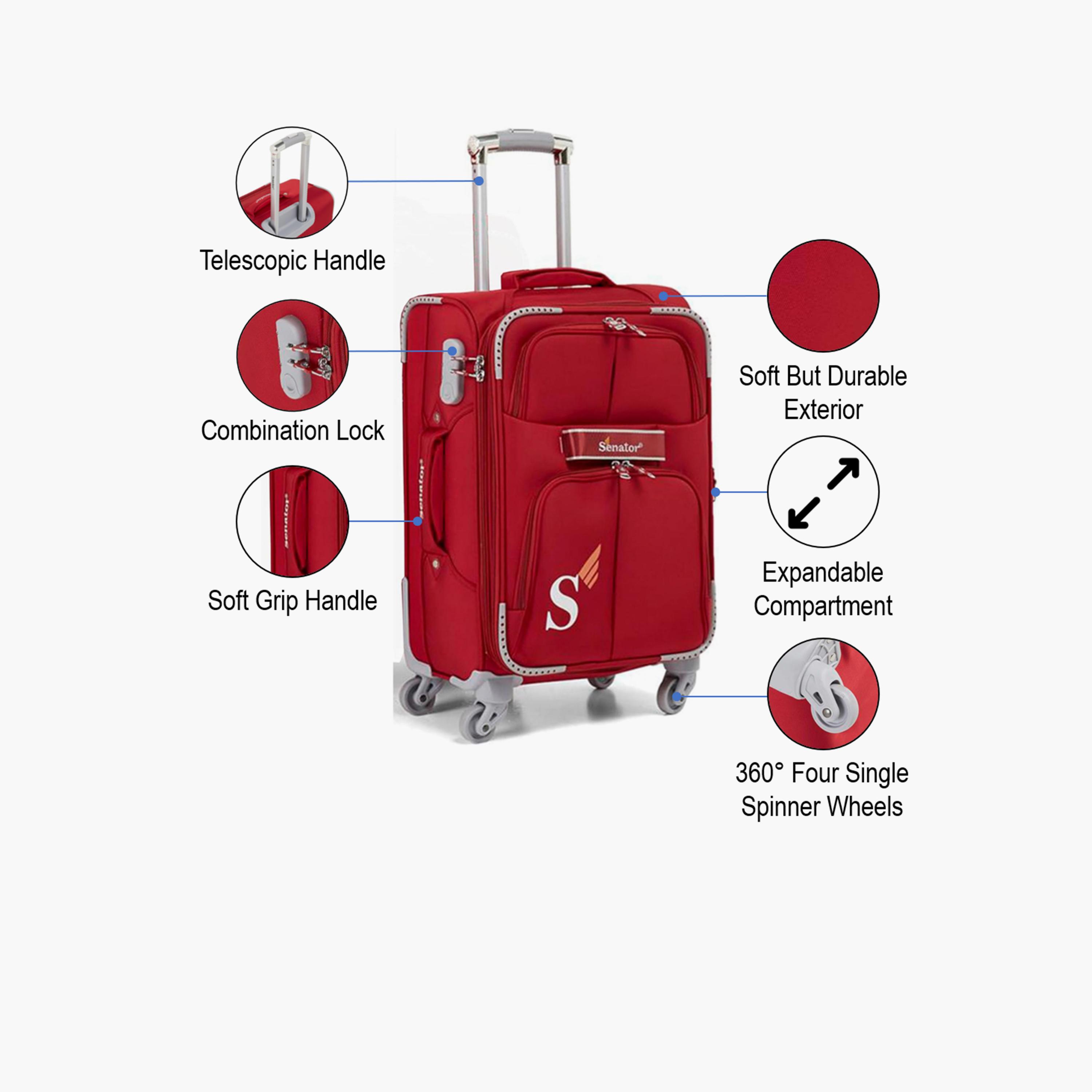 Senator 64 CM Medium Check-in Nylon Soft Sided 4-Wheeler Spinner Trolley Bag with Built-in Combination lock | LL003-24-travel-luggagesandbags-luggage-image-3