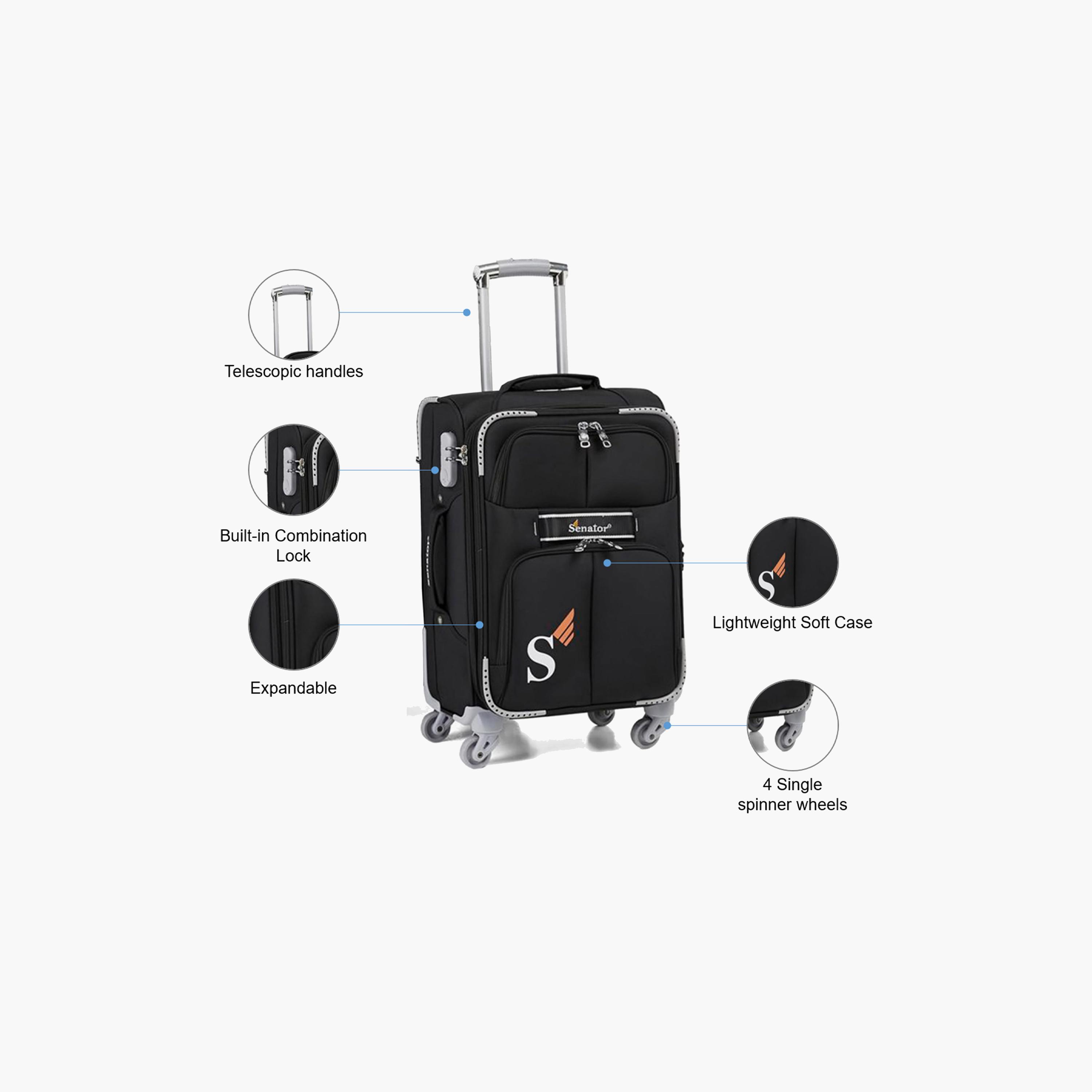 Senator 85 CM Extra Large Check-in Nylon Soft Sided 4-Wheeler Spinner Trolley Bag with Built-in Combination lock | LL003-32-travel-luggagesandbags-luggage-image-3