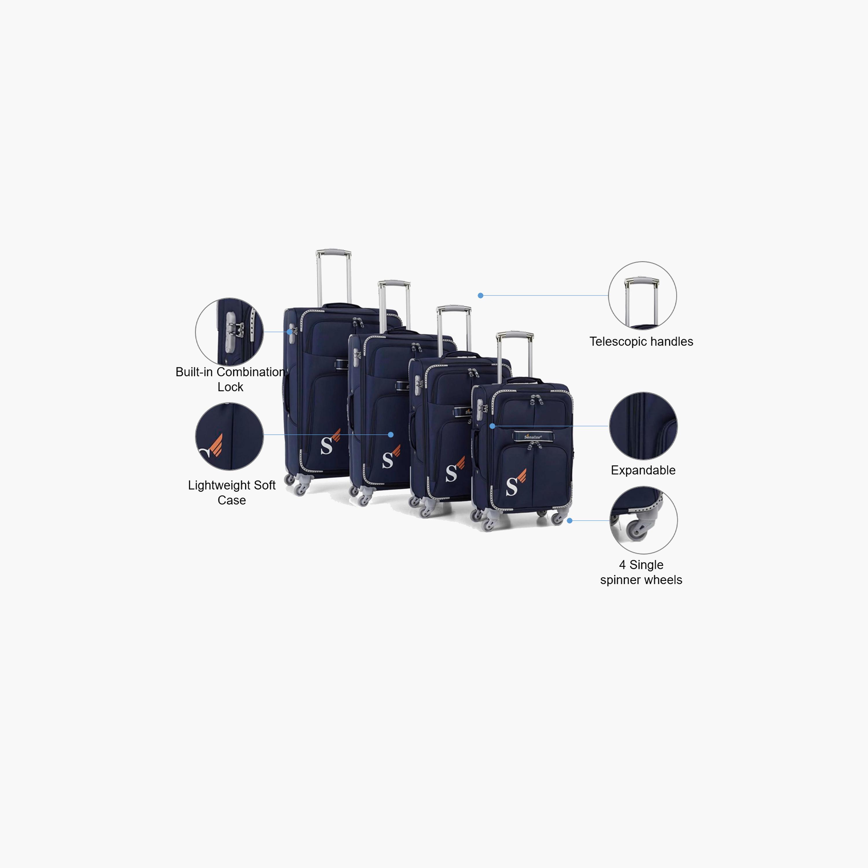 Senator Set of 4 Nylon Soft Sided 4-Wheeler Spinner Trolley Bag with Built-in Combination lock | LL003-4-travel-luggagesandbags-luggage-image-2