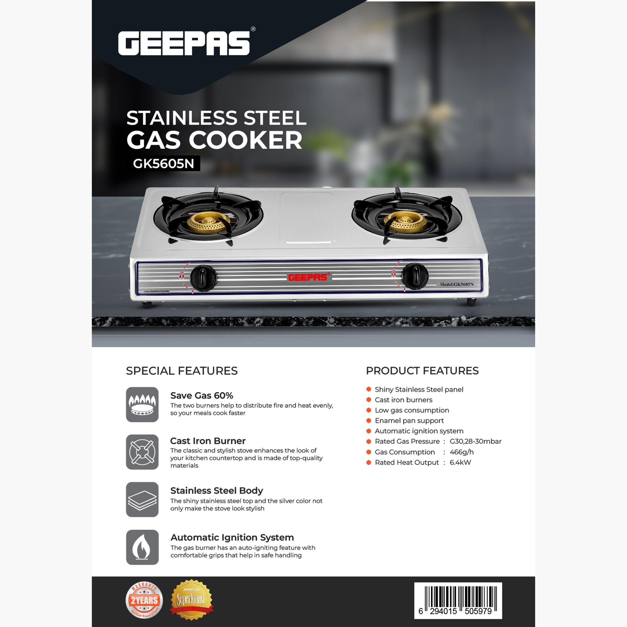 Stainless Steel Gas Stove with  Automatic Ignition System - GK5605-household-appliances-kitchenappliances-otherkitchenappliances-image-2