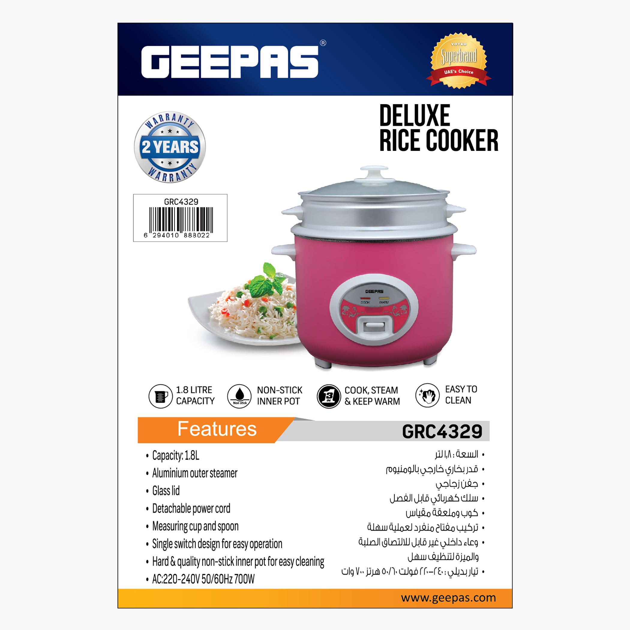 Deluxe 1.8 L Stainless Steel Ricer Cooker- GRC4329-household-appliances-kitchenappliances-electriccookers-image-7