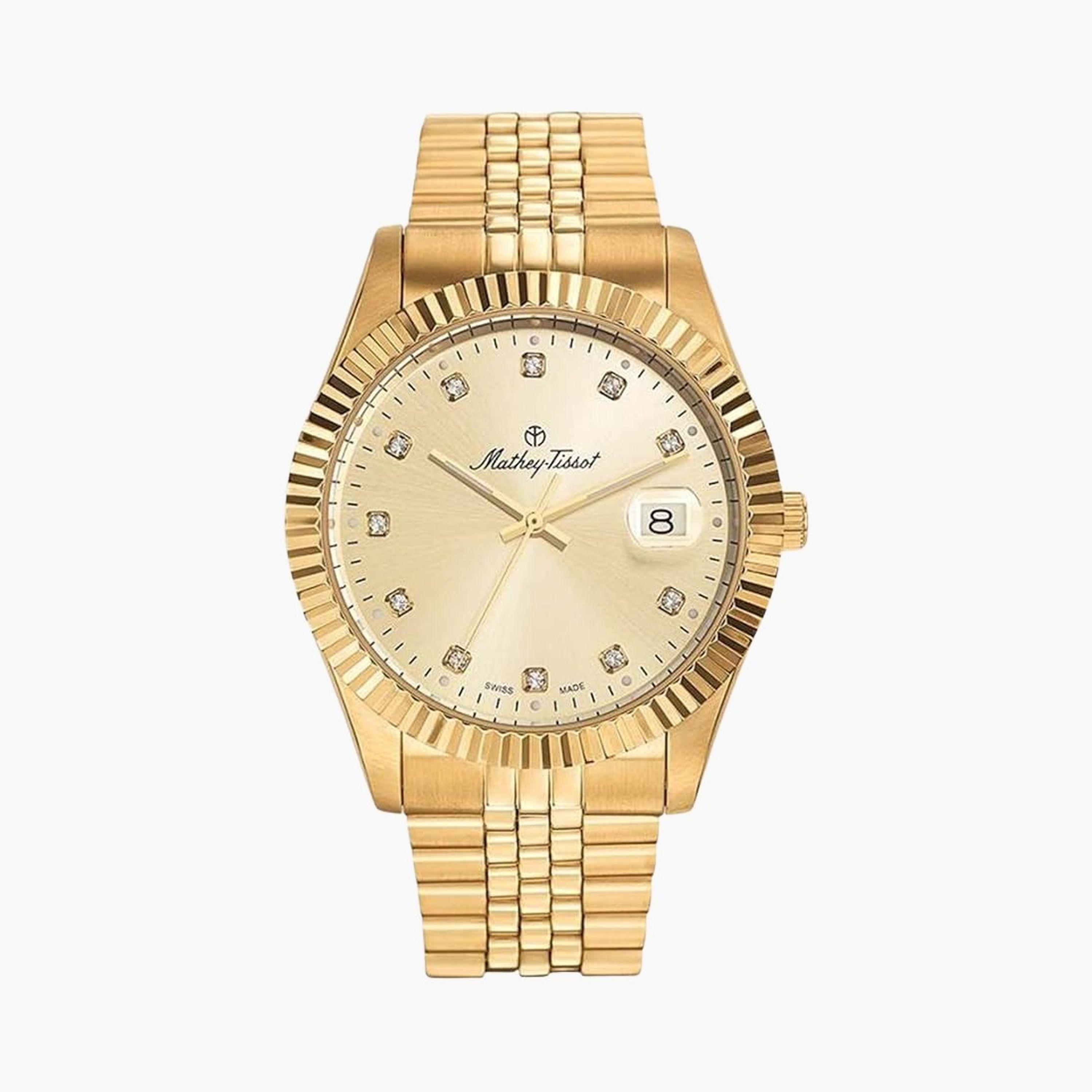 ماثي تيسوت- ساعة رجالية تناظرية سوار ستانلس ستيل ومينا باللون الذهبي 40 مم | H710PDI-men-watchesandjewellery-watches-image-1