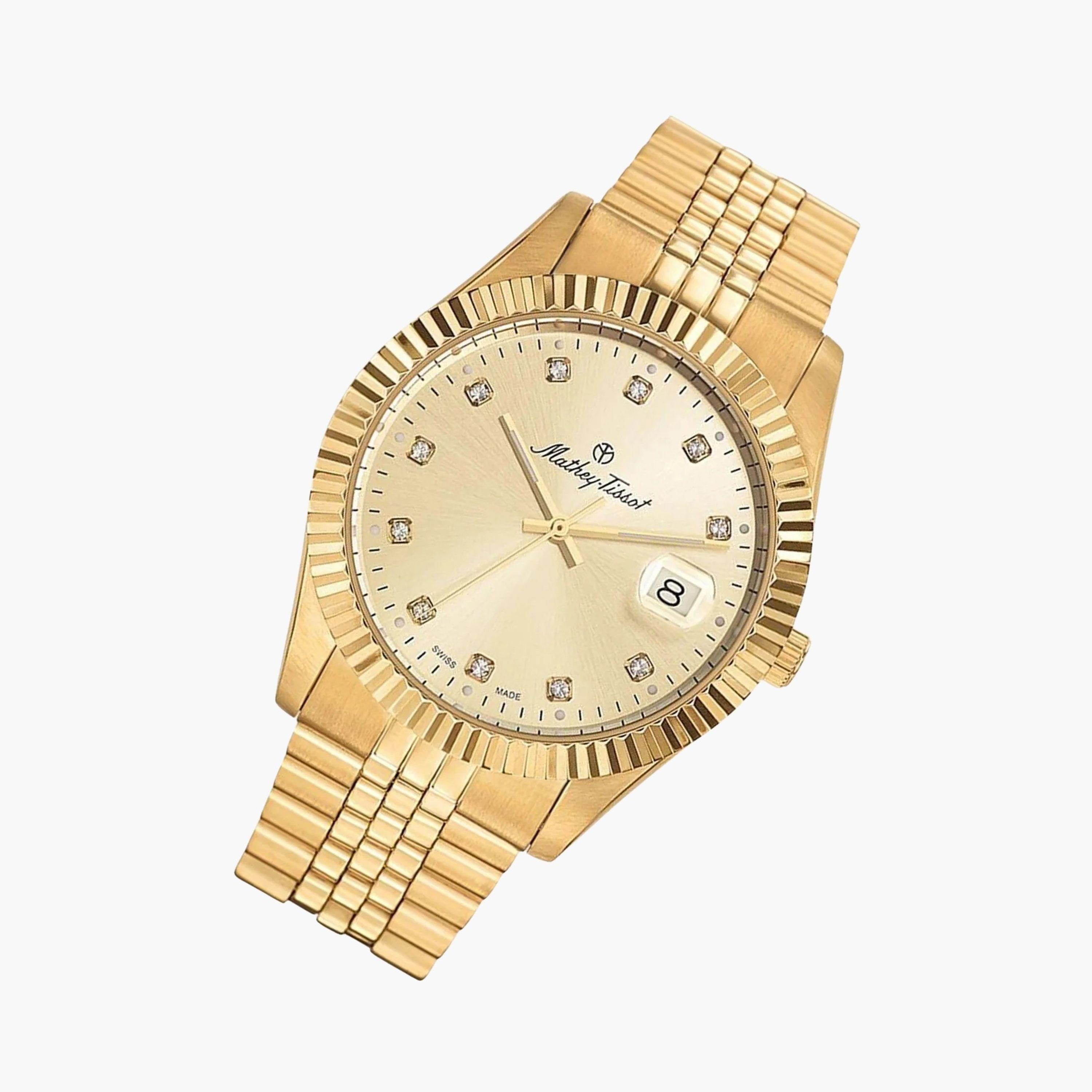 ماثي تيسوت- ساعة رجالية تناظرية سوار ستانلس ستيل ومينا باللون الذهبي 40 مم | H710PDI-men-watchesandjewellery-watches-image-2