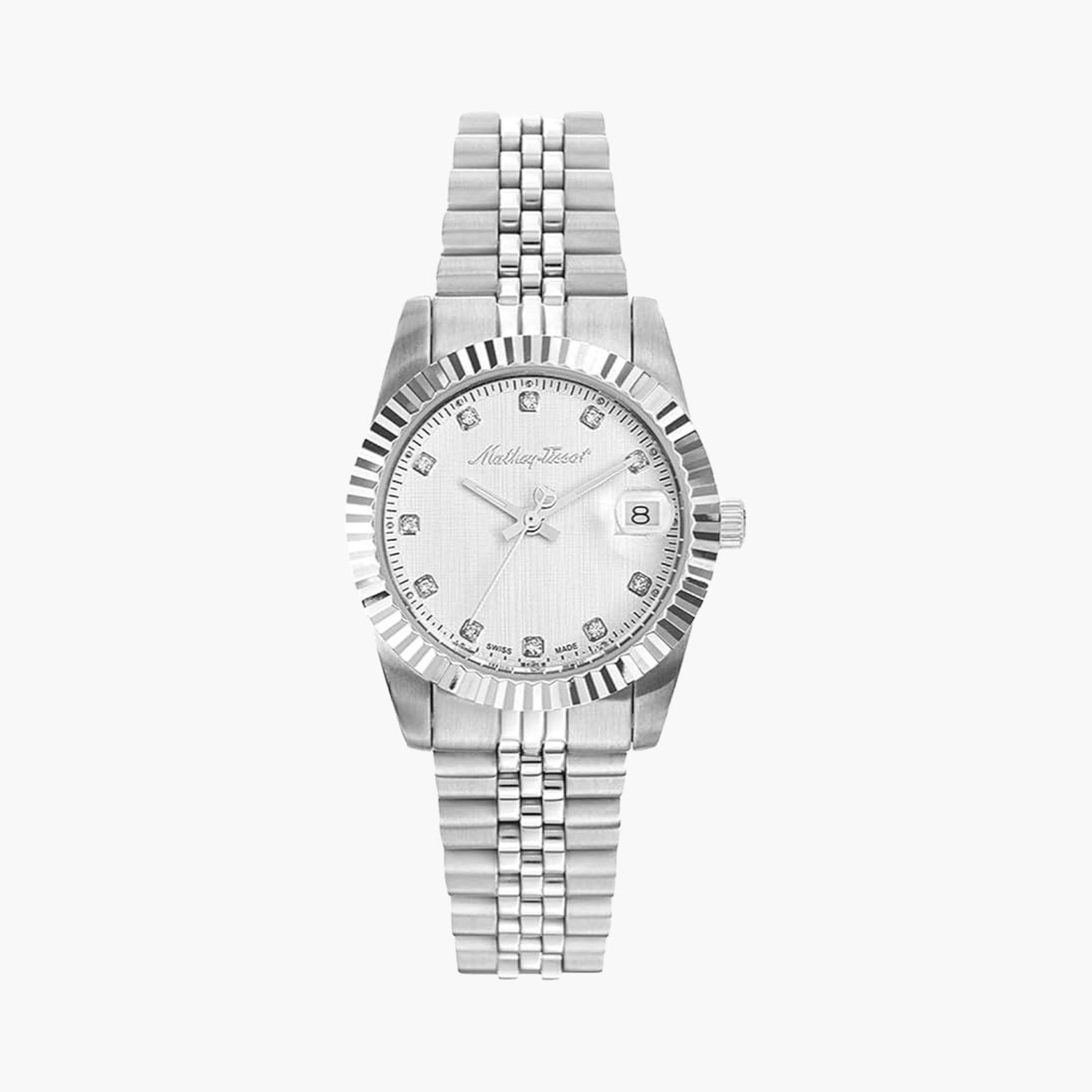 ماثي تيسوت- ساعة نسائية تناظرية سوار ستانلس ستيل وقرص فضي 30 ملم | D810AI-women-watchesandjewellery-watches-image-1