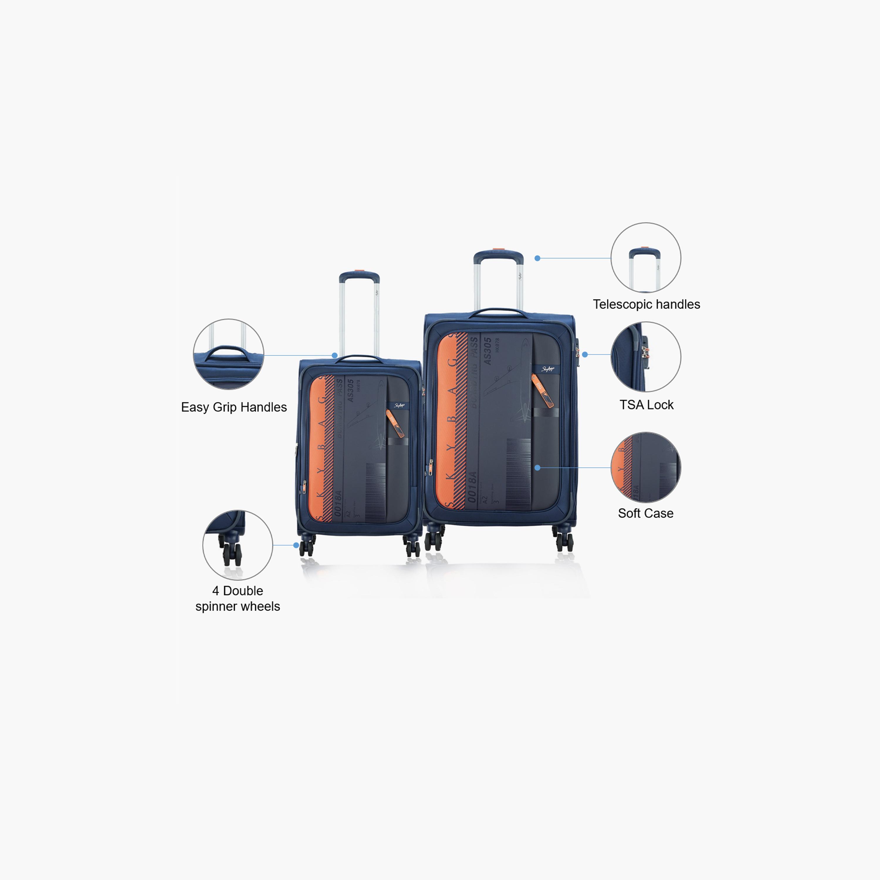 Skybags Airway Pro Set of 2 Polyester Soft Sided 4-Wheeler Spinner Trolley Bag with TSA Lock | AIRWAY-S2-1201-travel-luggagesandbags-luggage-image-2