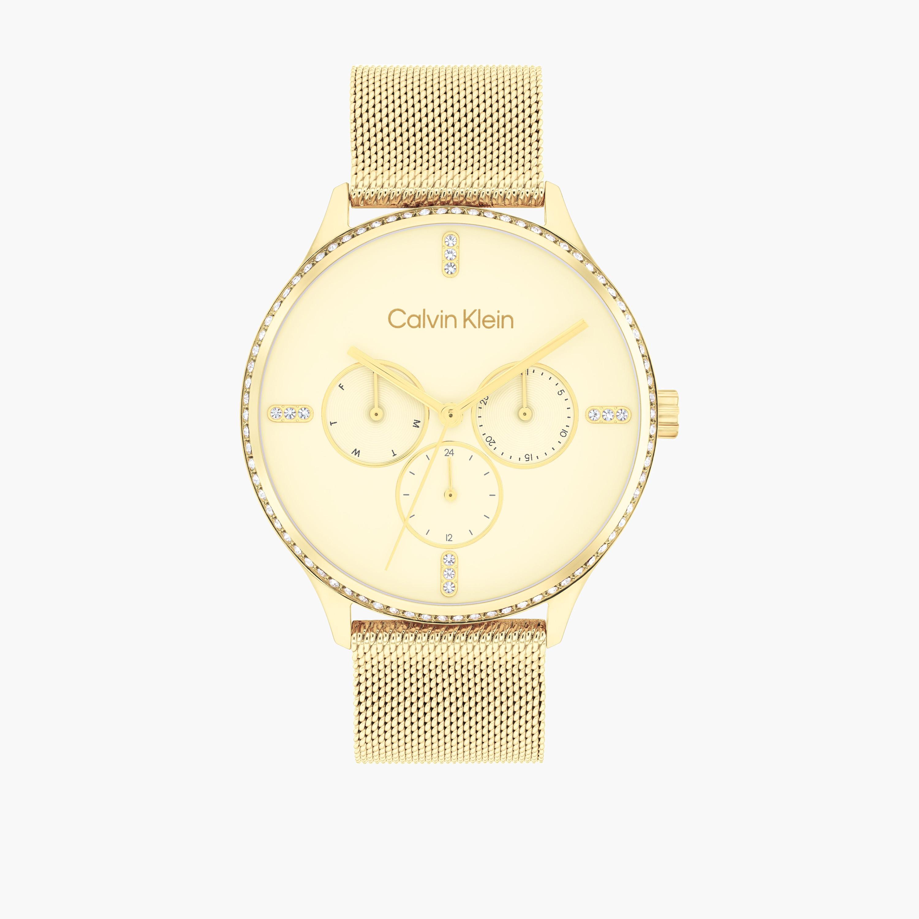 كالفين كلين-  ساعة نسائية 38 مم كرونوغراف سوار ستانلس ستيل باللون الذهبي | 25200372-women-watchesandjewellery-watches-image-1