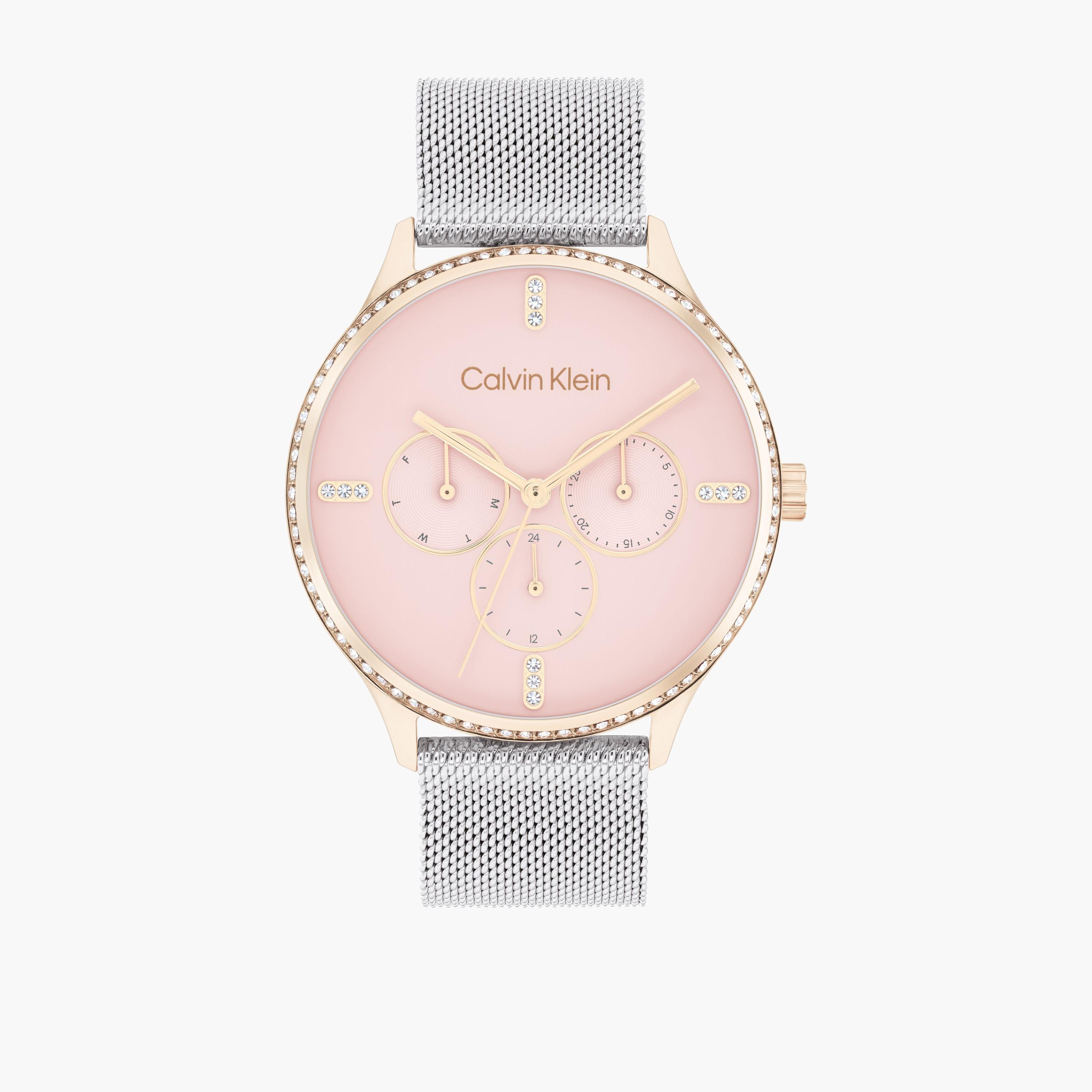 كالفين كلين-  ساعة نسائية 38 مم كرونوغراف سوار ستانلس ستيل باللون الوردي | 25200374-women-watchesandjewellery-watches-image-1