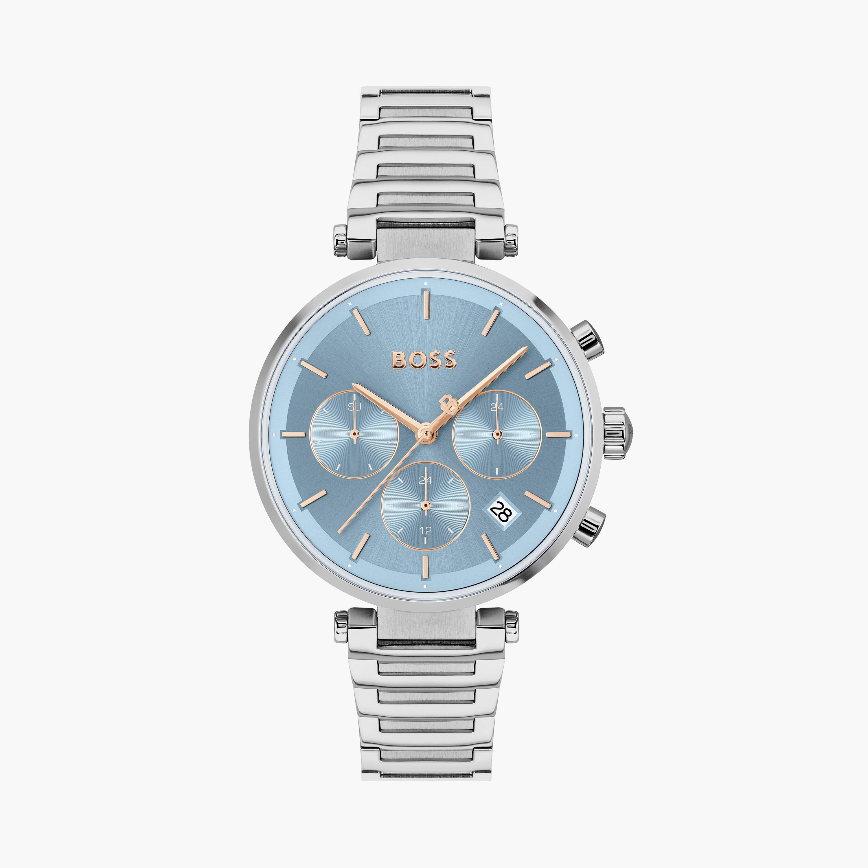 هوغو بوس-  ساعة نسائية كرونوغراف سوار ستانلس ستيل بقطر 36 مم باللون الأزرق | 1502773-women-watchesandjewellery-watches-image-1