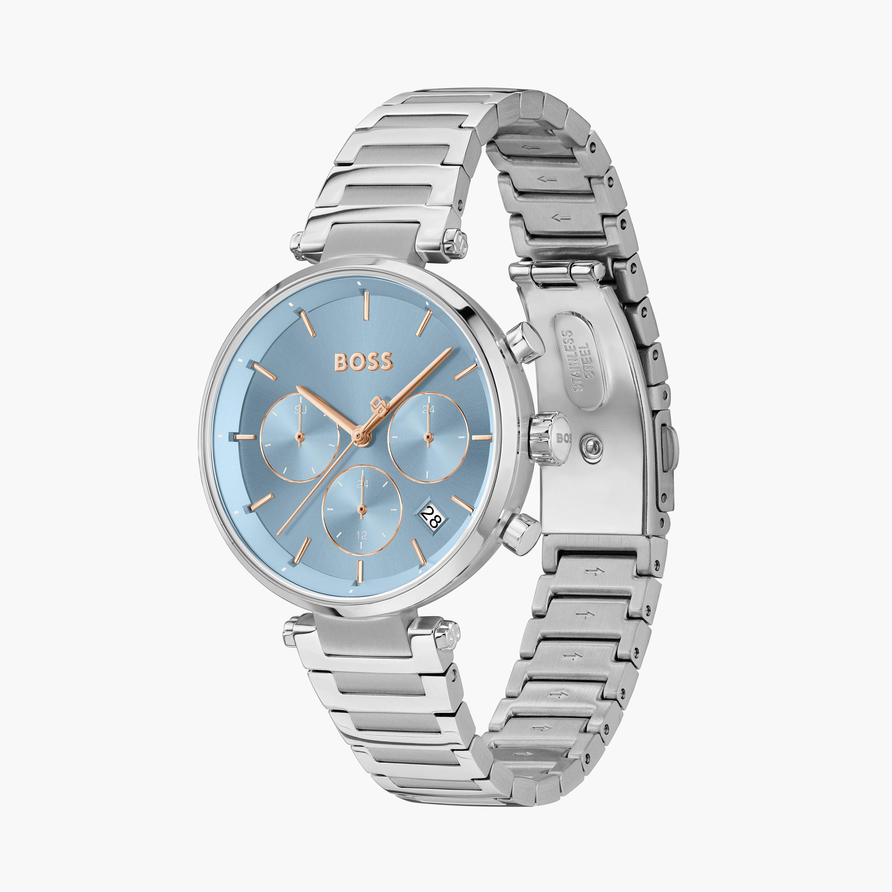 هوغو بوس-  ساعة نسائية كرونوغراف سوار ستانلس ستيل بقطر 36 مم باللون الأزرق | 1502773-women-watchesandjewellery-watches-image-2