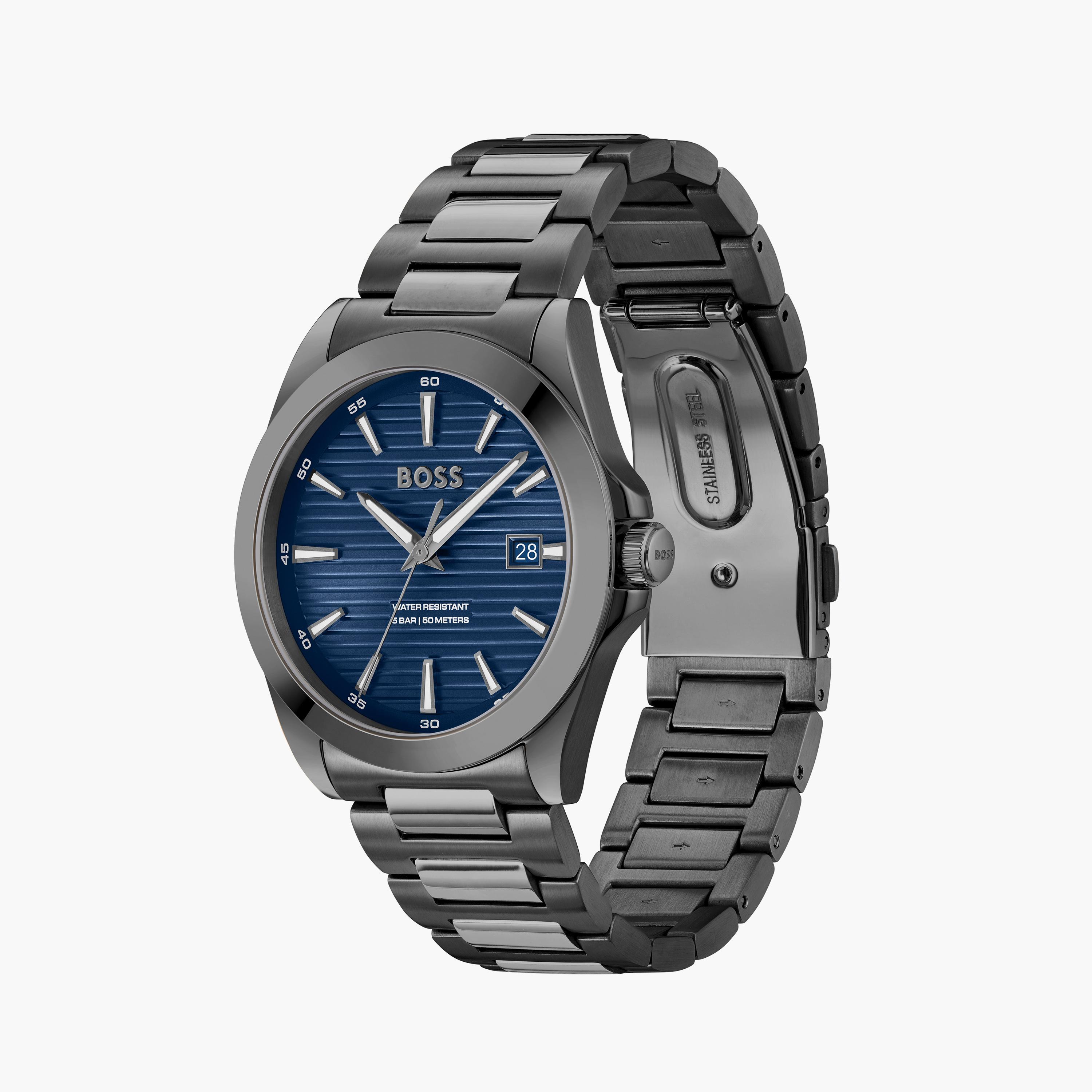 هوغو بوس-  ساعة تناظرية رجالية 41 مم سوار ستانلس ستيل لون الأزرق | 1514175-men-watchesandjewellery-watches-image-2