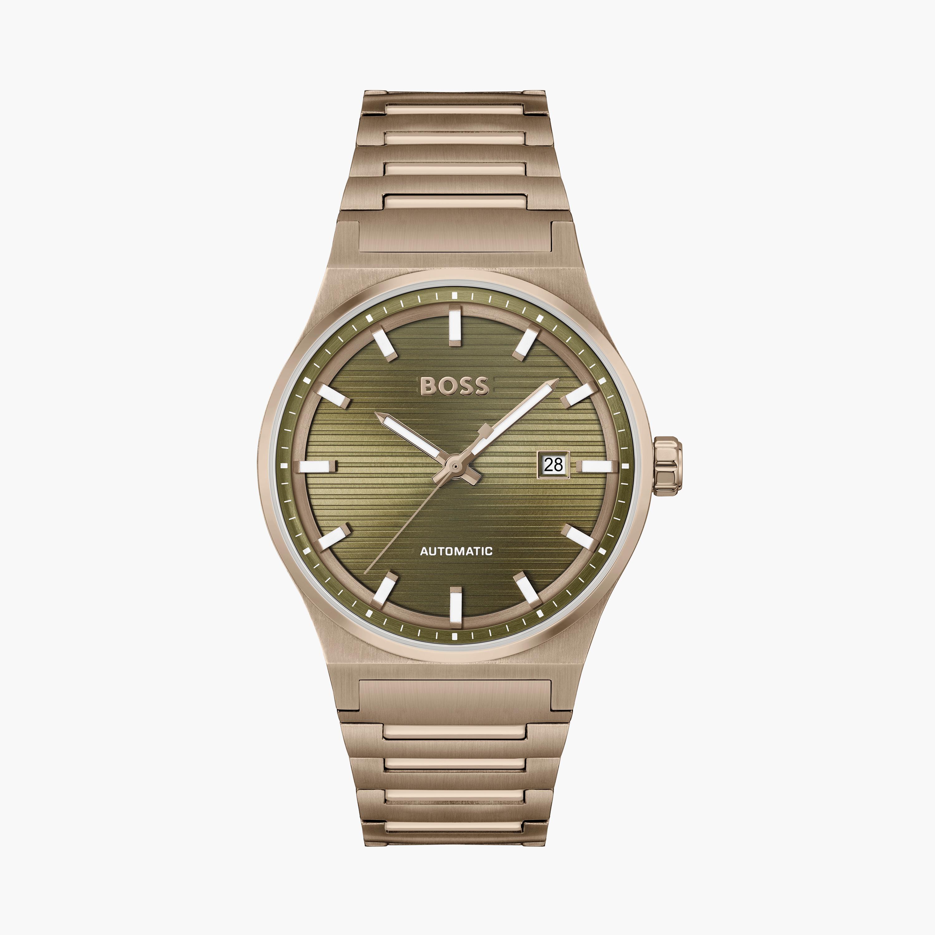 هوغو بوس-  ساعة رجالية 41 مم أوتوماتيكية باللون الأخضر سوار ستانلس ستيل | 1514184-men-watchesandjewellery-watches-image-1
