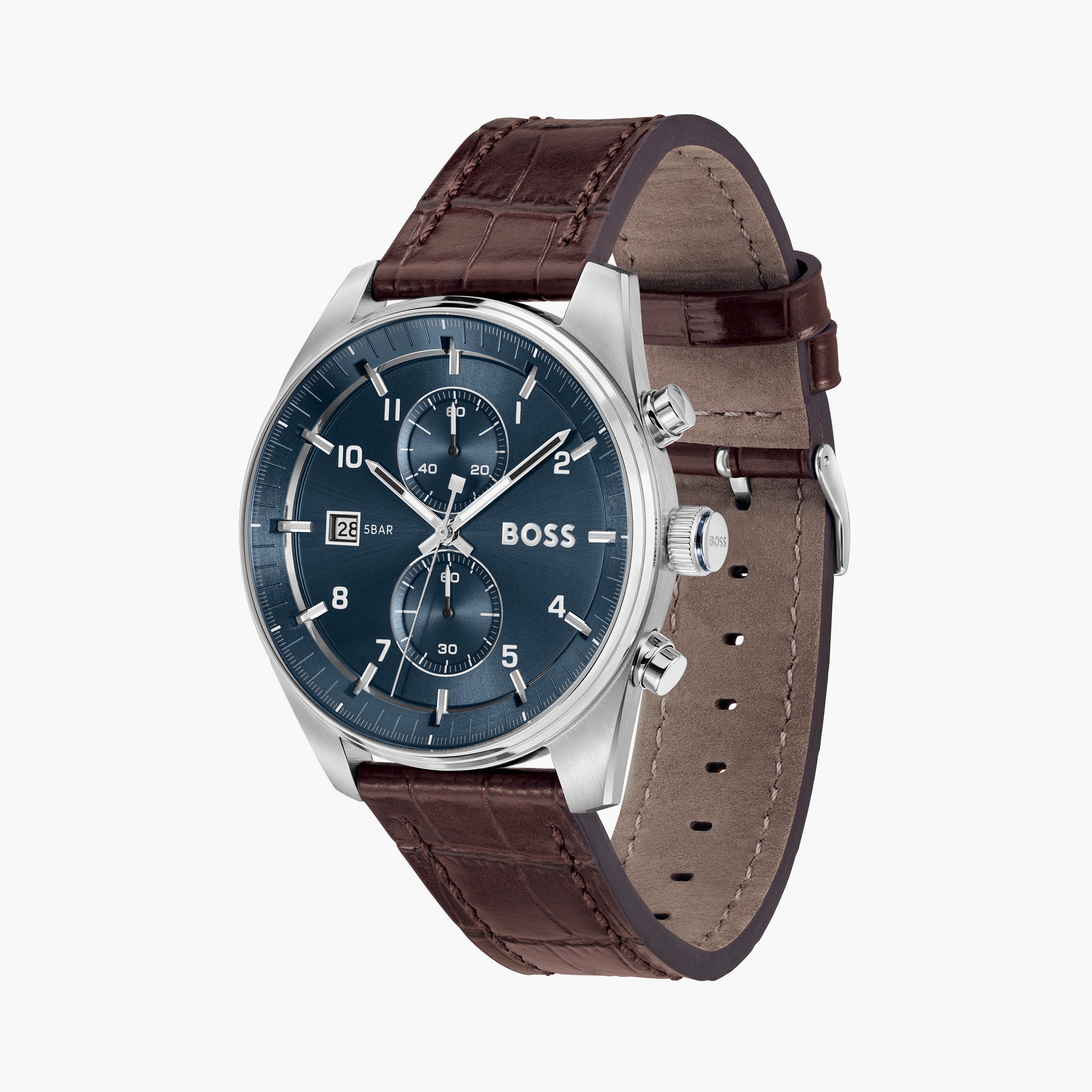هوغو بوس-  ساعة رجالية 44 مم كرونوغراف زرقاء سوار جلد | 1514194-men-watchesandjewellery-watches-image-2