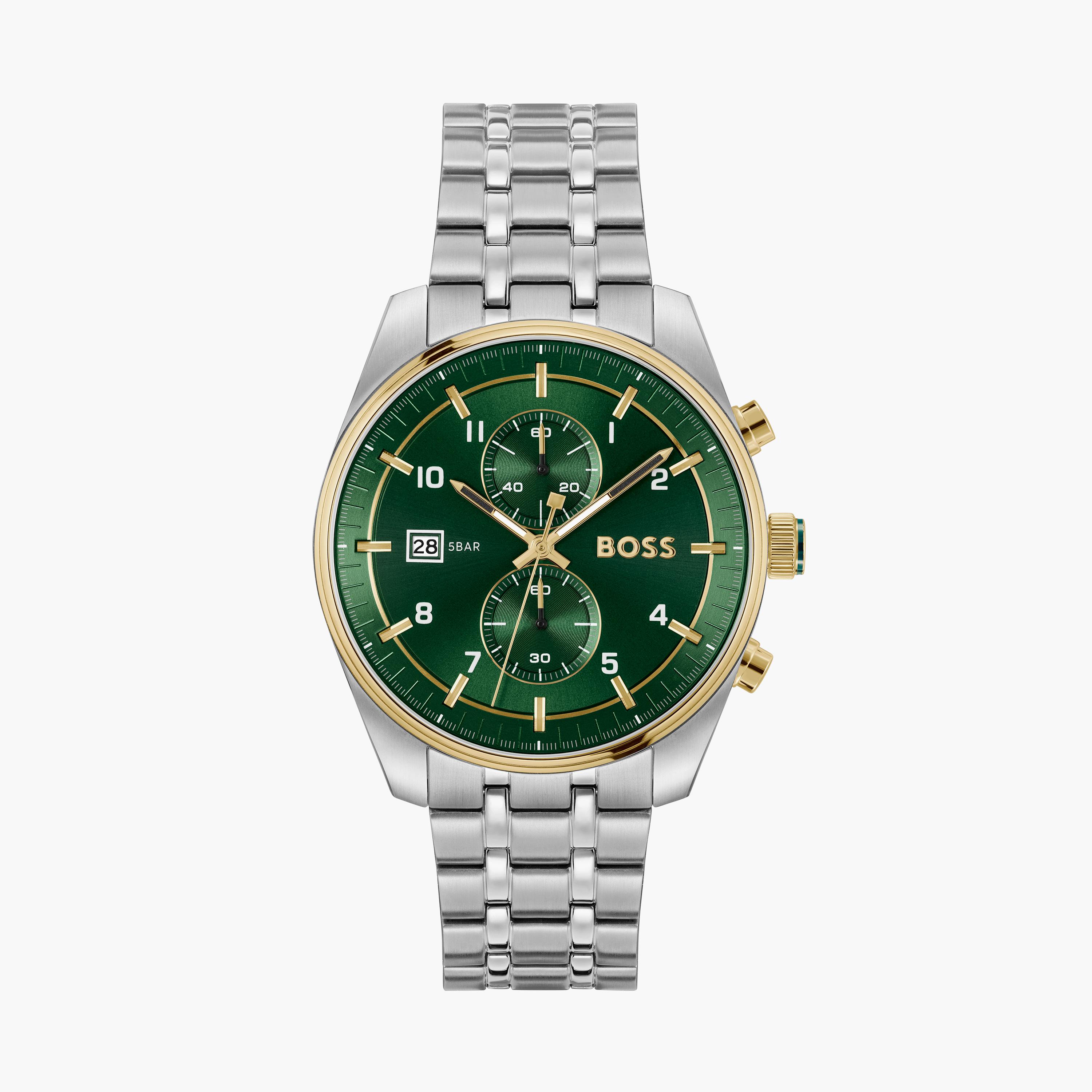 هوغو بوس-  ساعة رجالية 44 مم كرونوغراف خضراء سوار ستانلس ستيل | 1514195-men-watchesandjewellery-watches-image-1